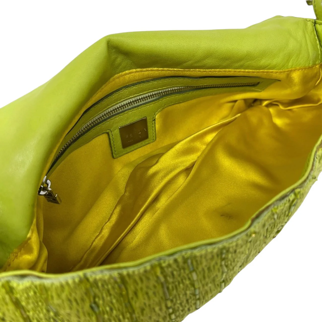 Fendi Green Beaded Cow Print Baguette Bag - Image 3