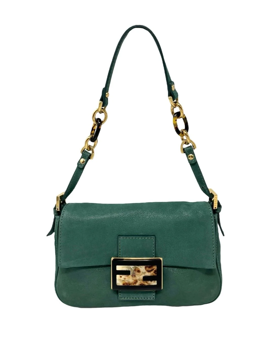 Fendi Green Leather Mini Mamma Baguette Bag