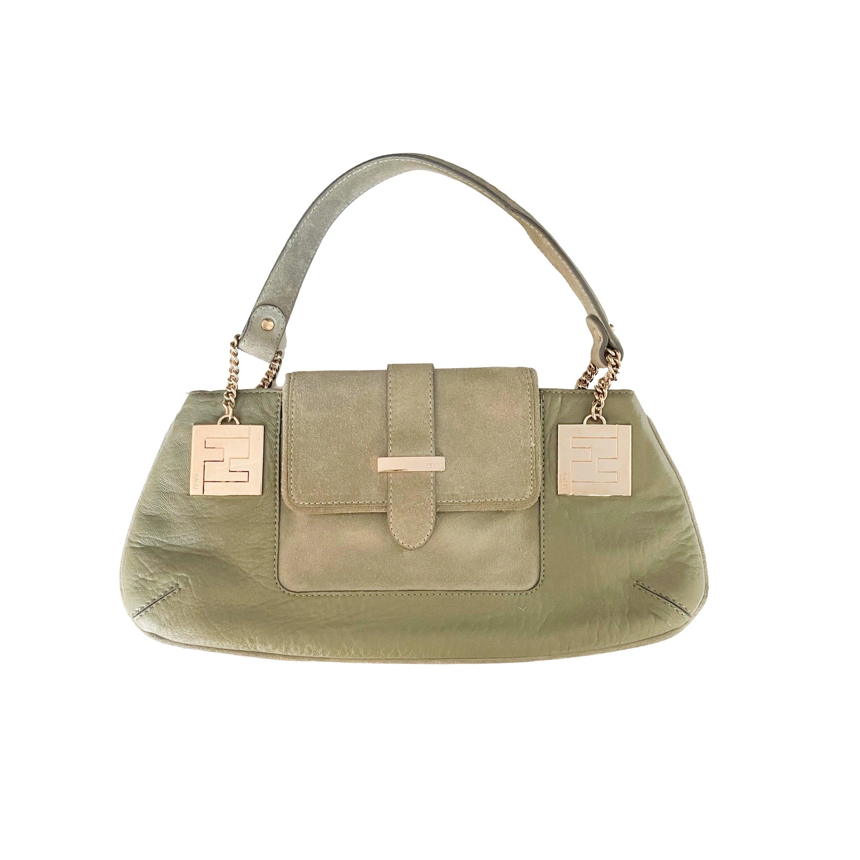 Fendi Green Mixed Media Shoulder Bag