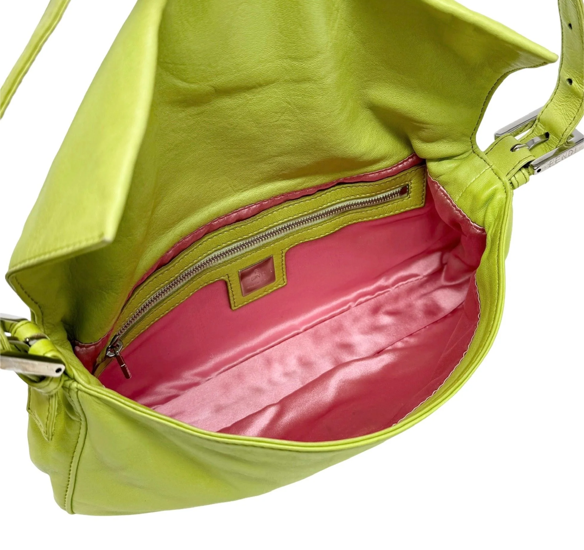 Fendi Green + Pink Leather Baguette Bag - Image 3