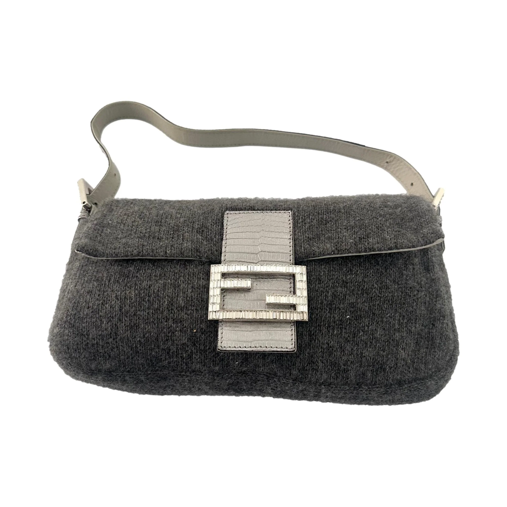 Fendi Grey Cashmere Rhinestone Baguette - Image 2