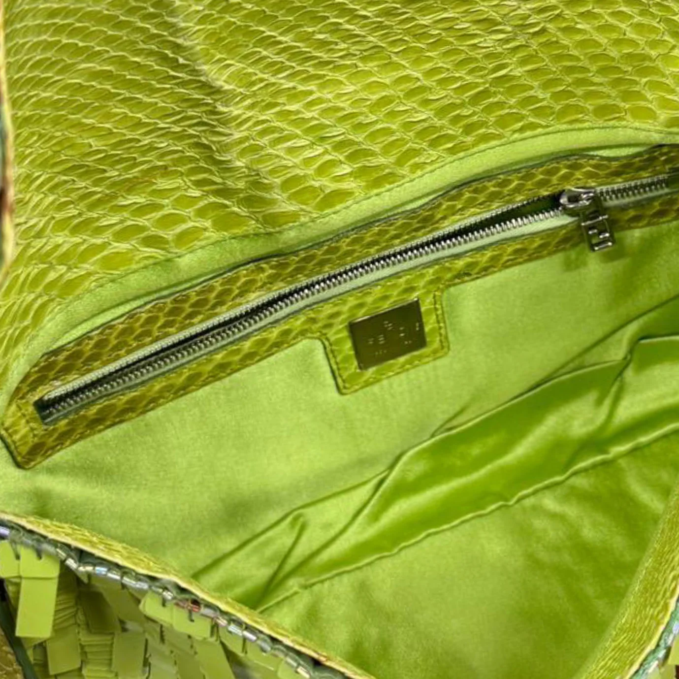 Fendi Lime Green Sequin Baguette - Image 4