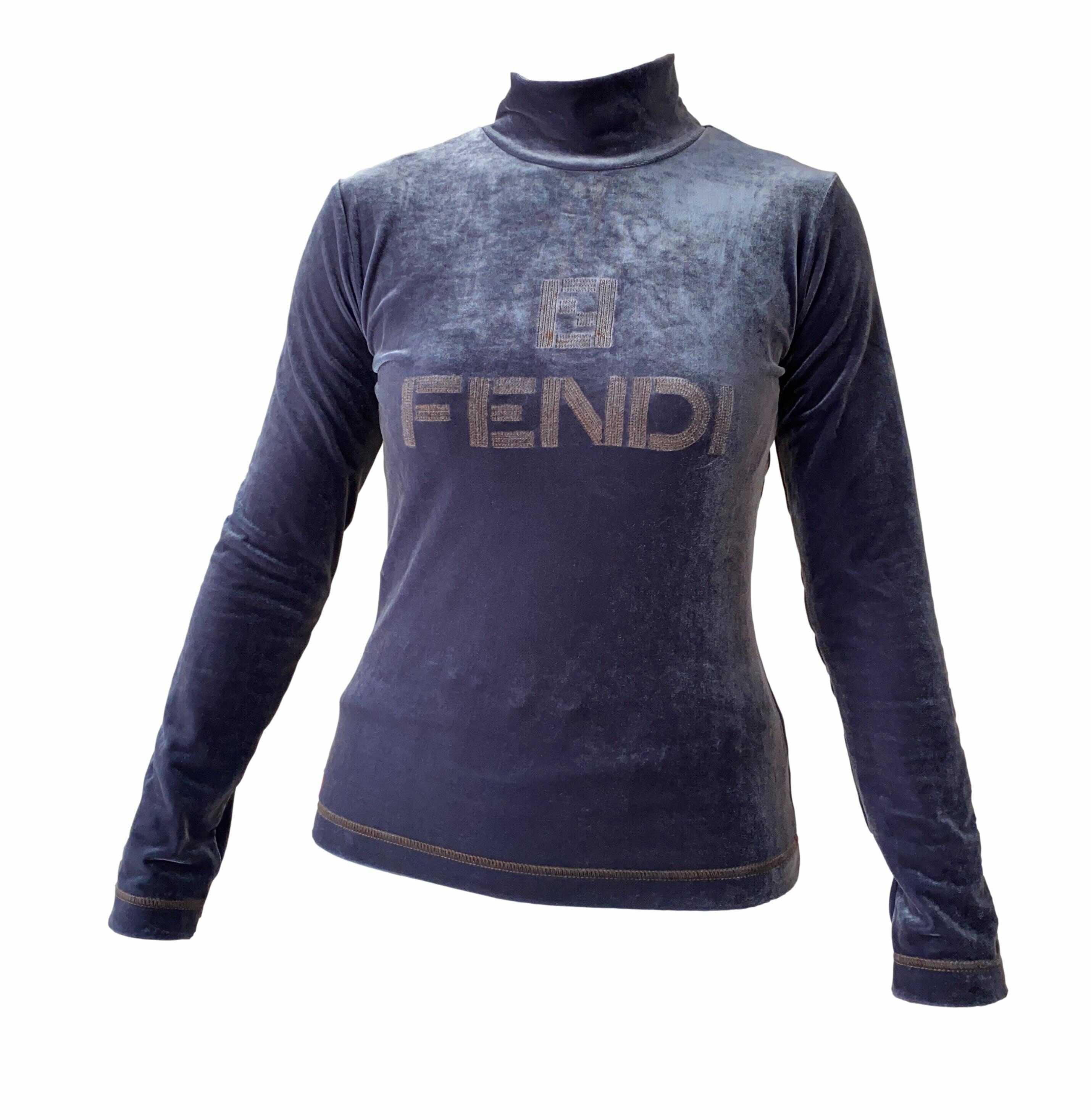 Fendi Navy Velour Turtle Neck