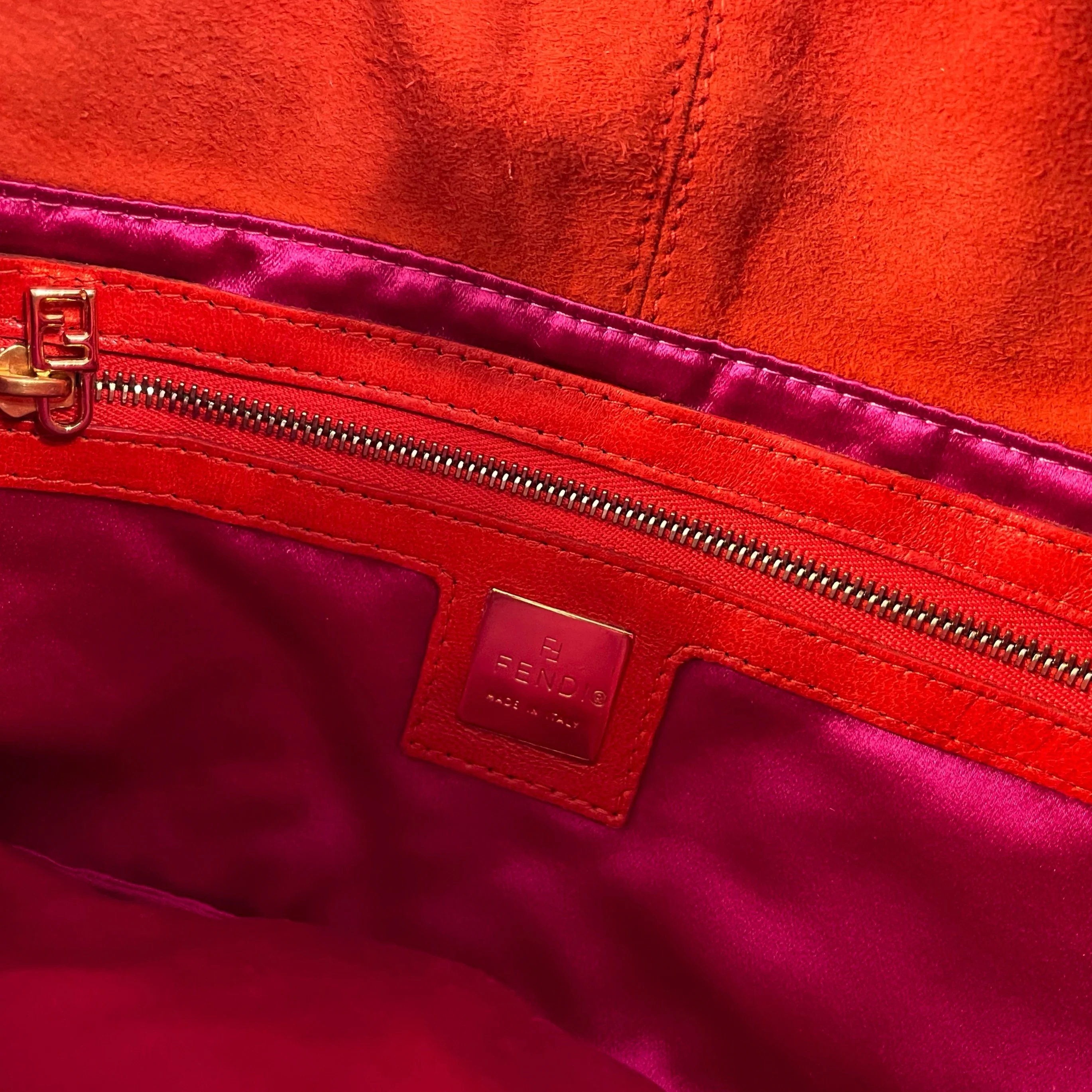 Fendi Orange Suede Baguette Shoulder Bag - Image 4