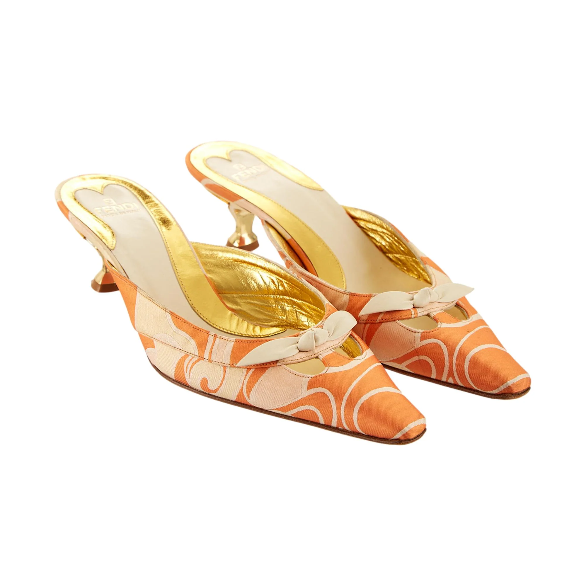Fendi Orange Wave Print Kitten Heels