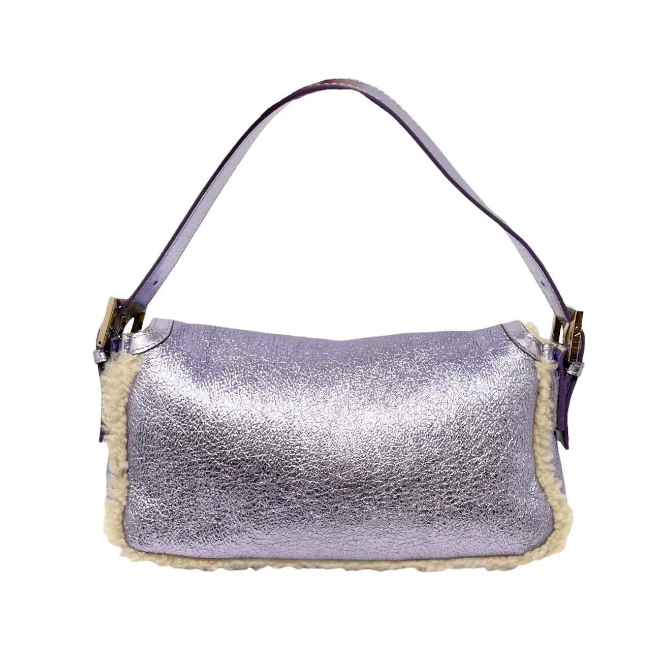 Fendi Purple Metallic Shearling Baguette - Image 2