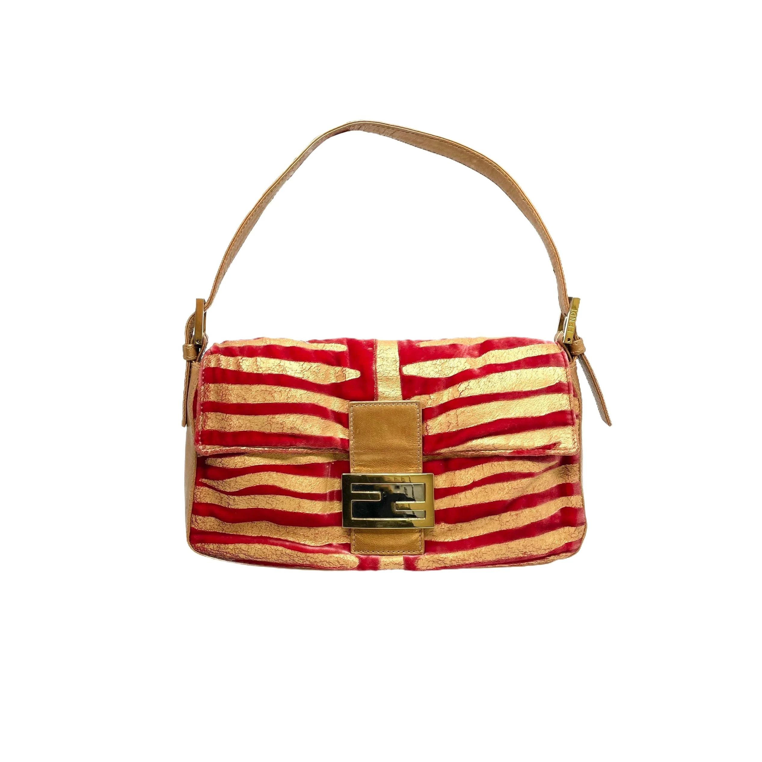 Fendi Red Calf Hair Baguette Shoulder Bag