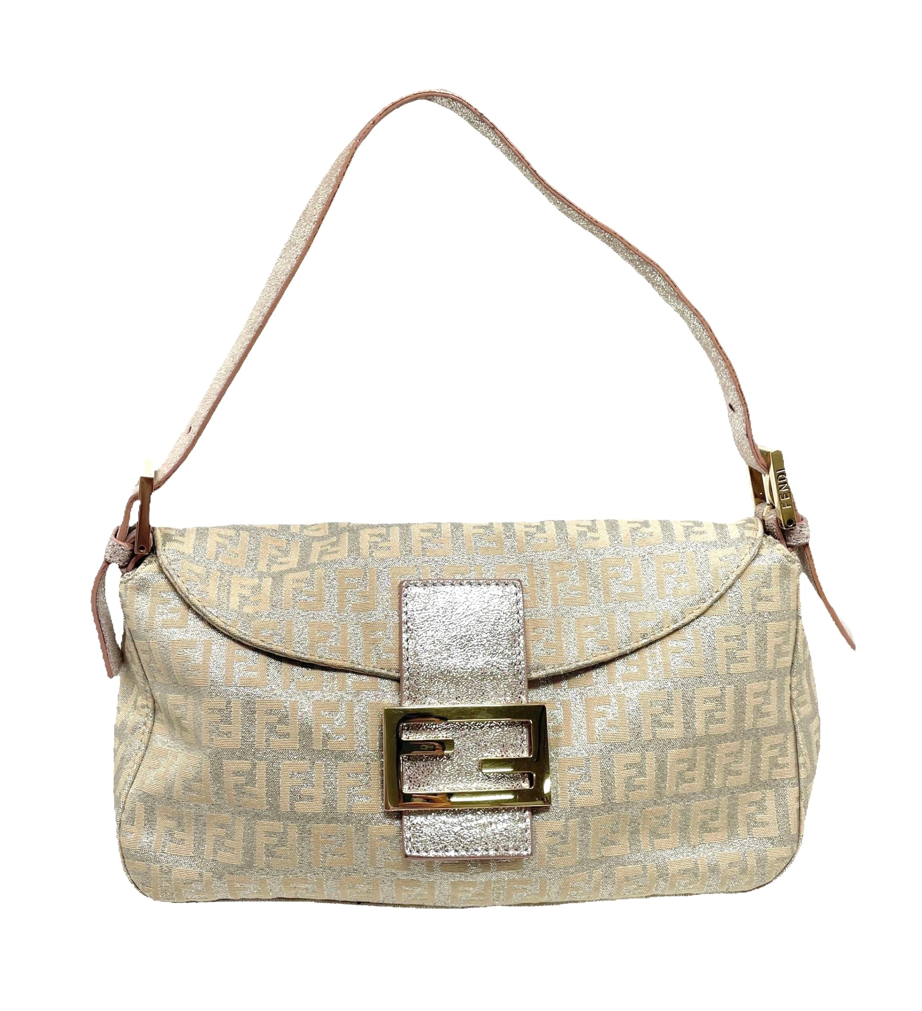 Fendi Rose Gold Logo Baguette Bag