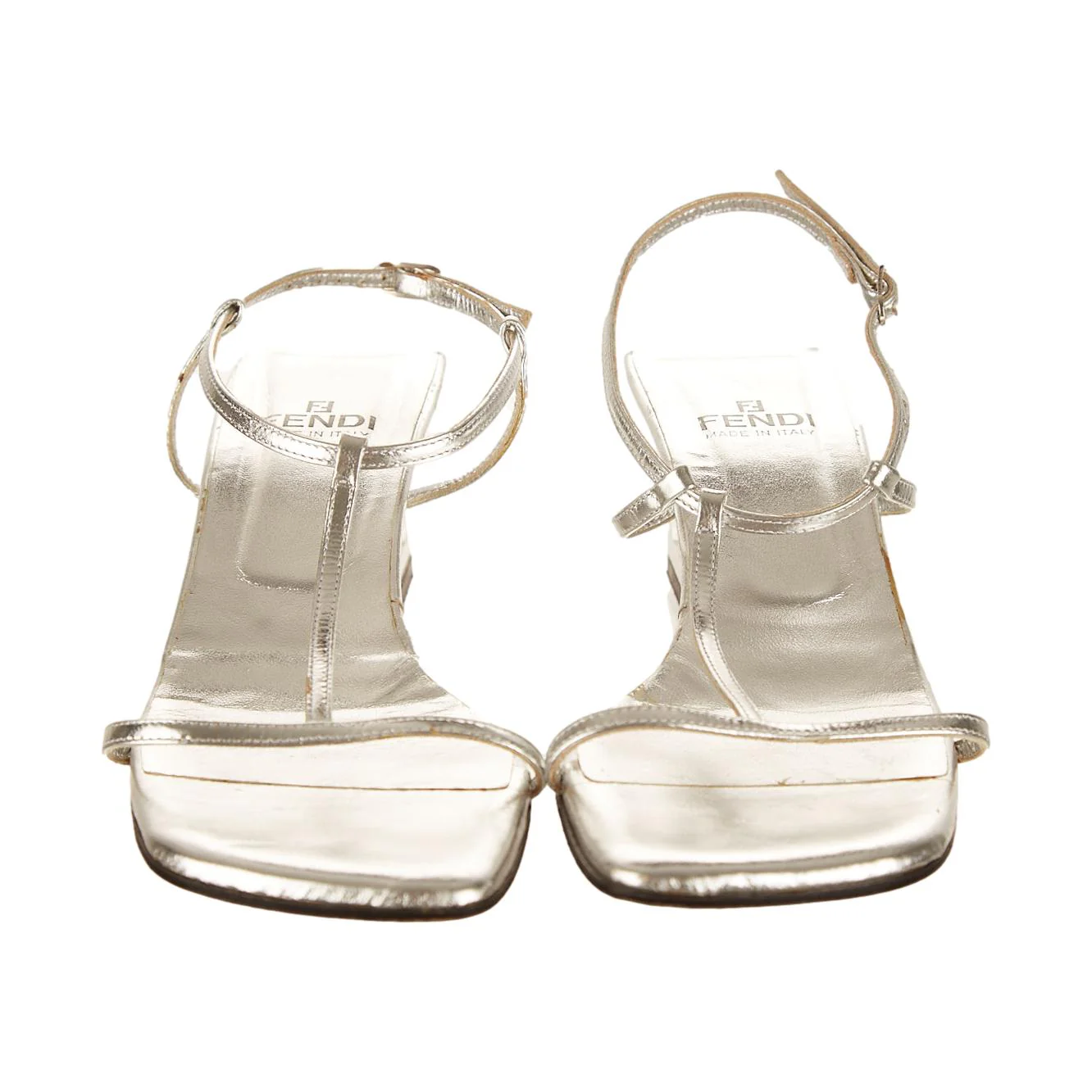 Fendi Silver Logo Block Heels - Image 2