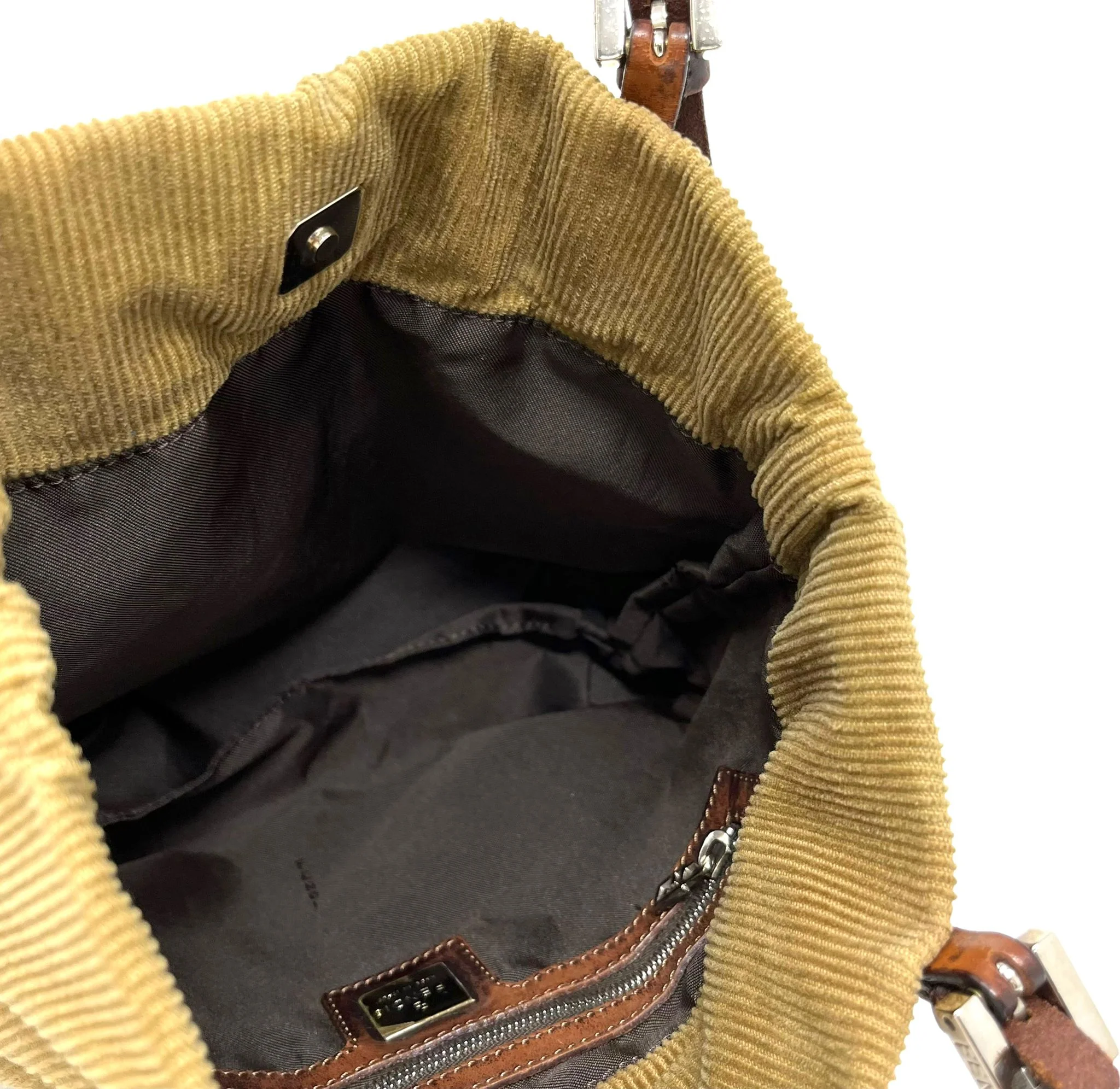 Fendi Tan Corduroy Logo Shoulder Bag - Image 3