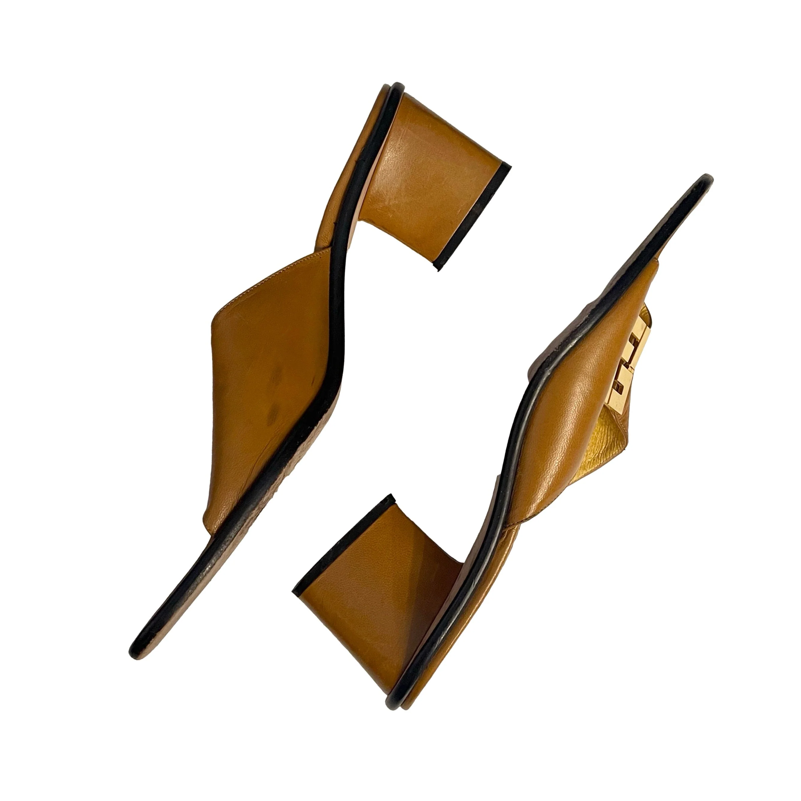 Fendi Tan Logo Kitten Heels - Image 2