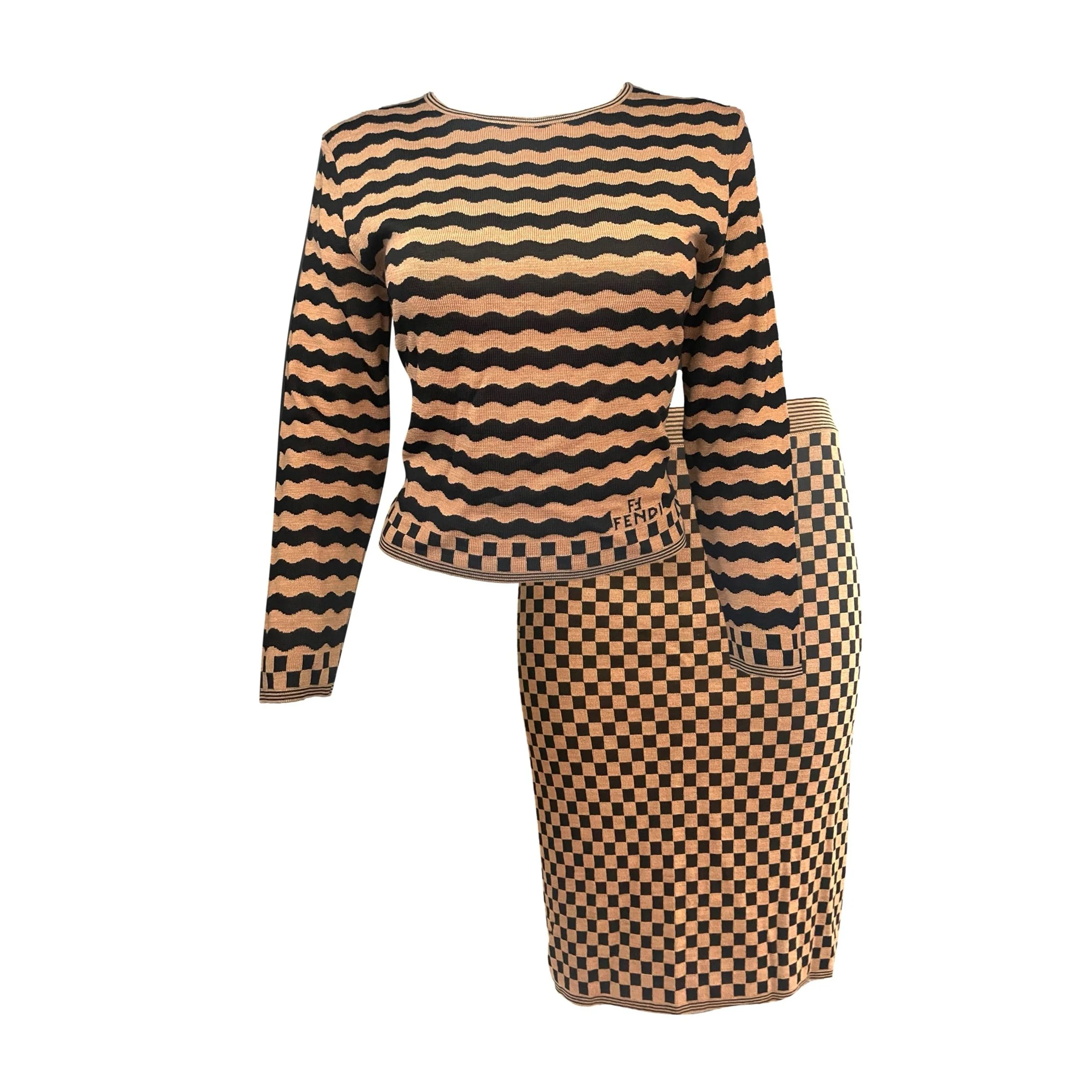 Fendi Tan Logo Skirt Set