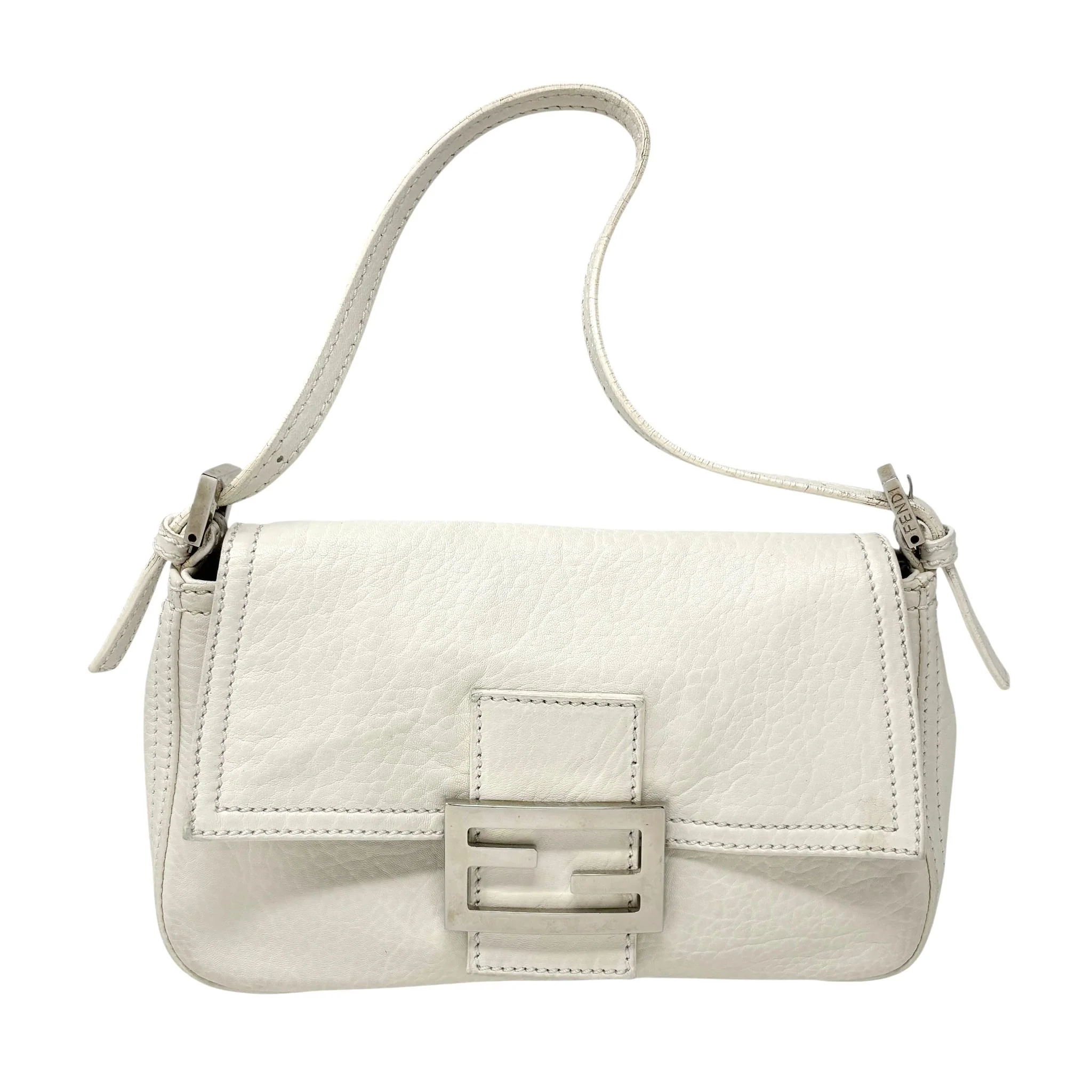 Fendi White Leather Baguette Bag