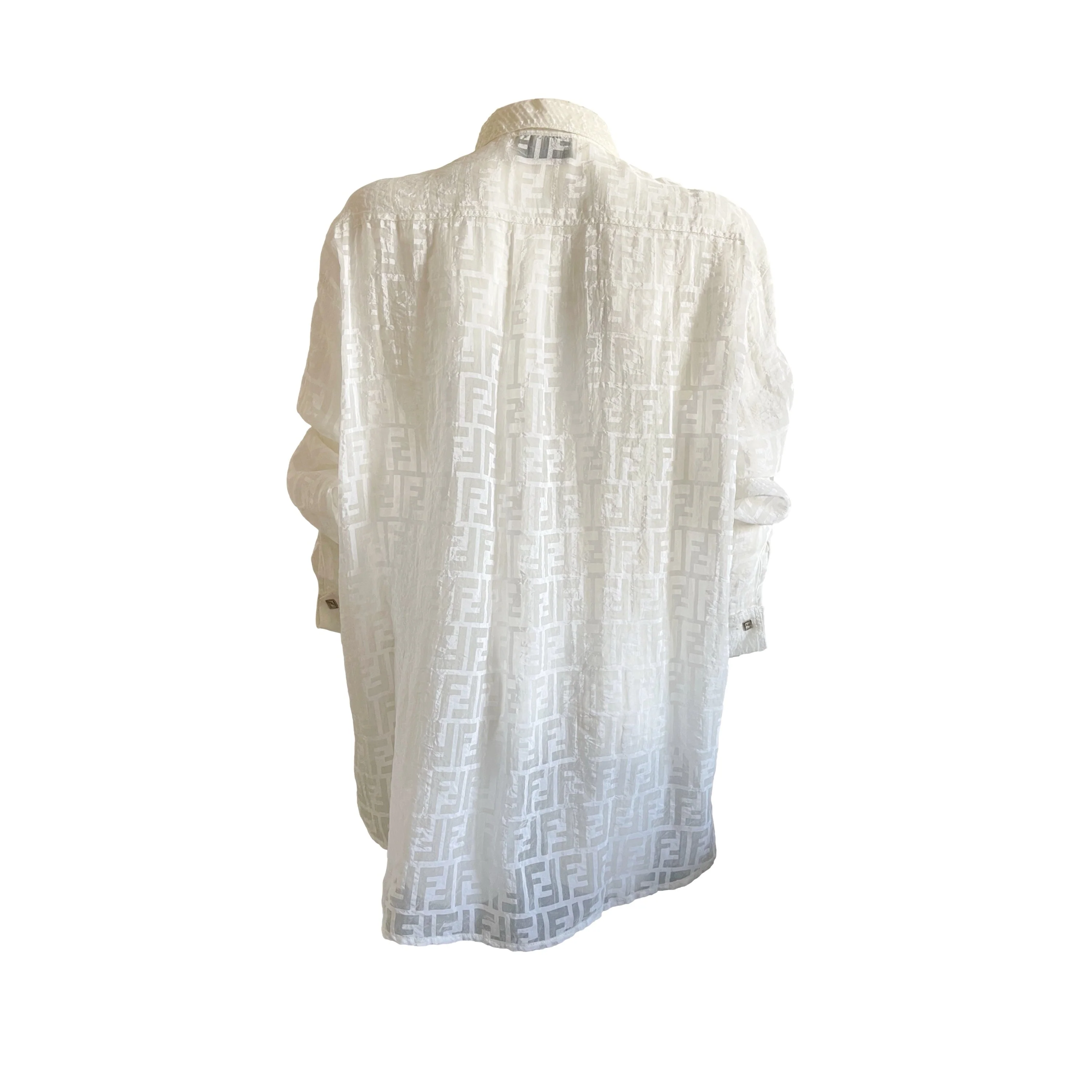 Fendi White Monogram Sheer Button Down - Image 2
