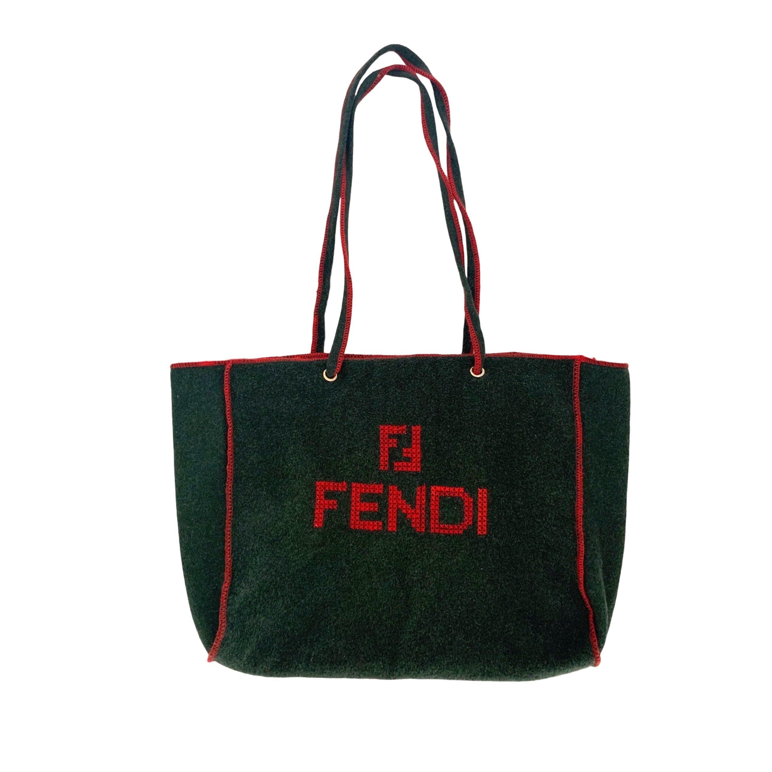 Fendi Wool Embroidered Logo Tote