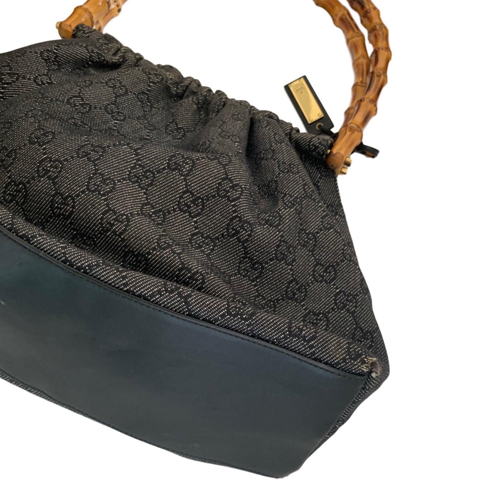 Gucci Black Canvas Bamboo Bag - Image 2