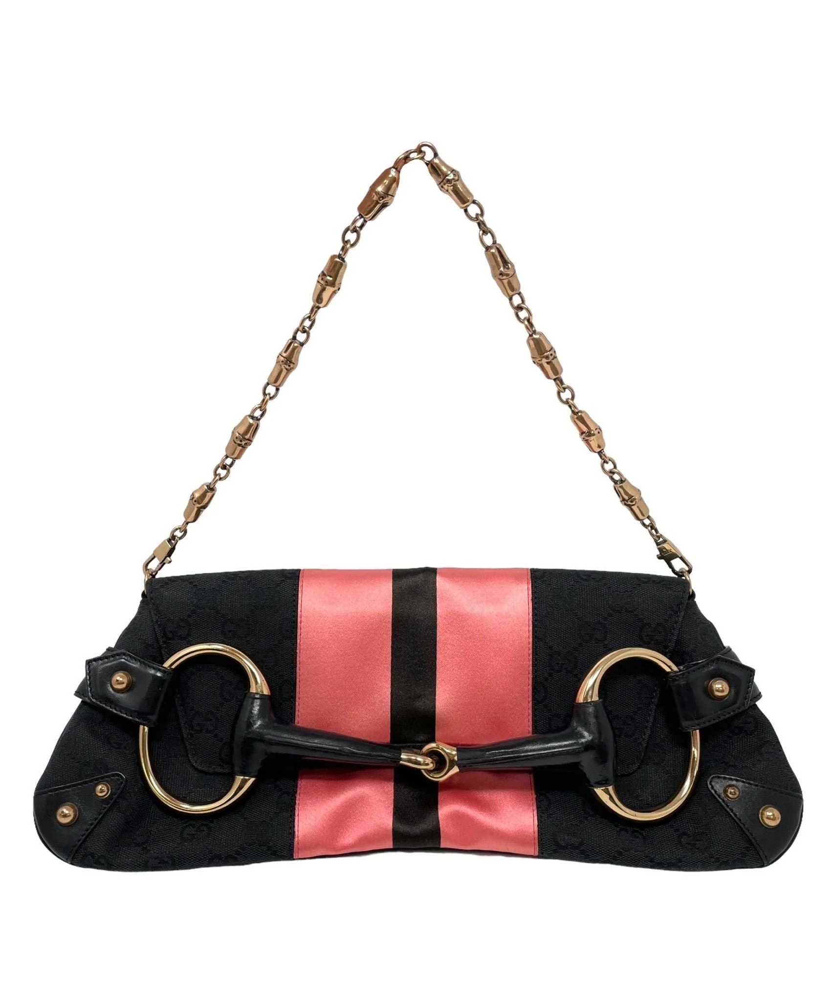 Gucci Black Horsebit Logo Shoulder Bag