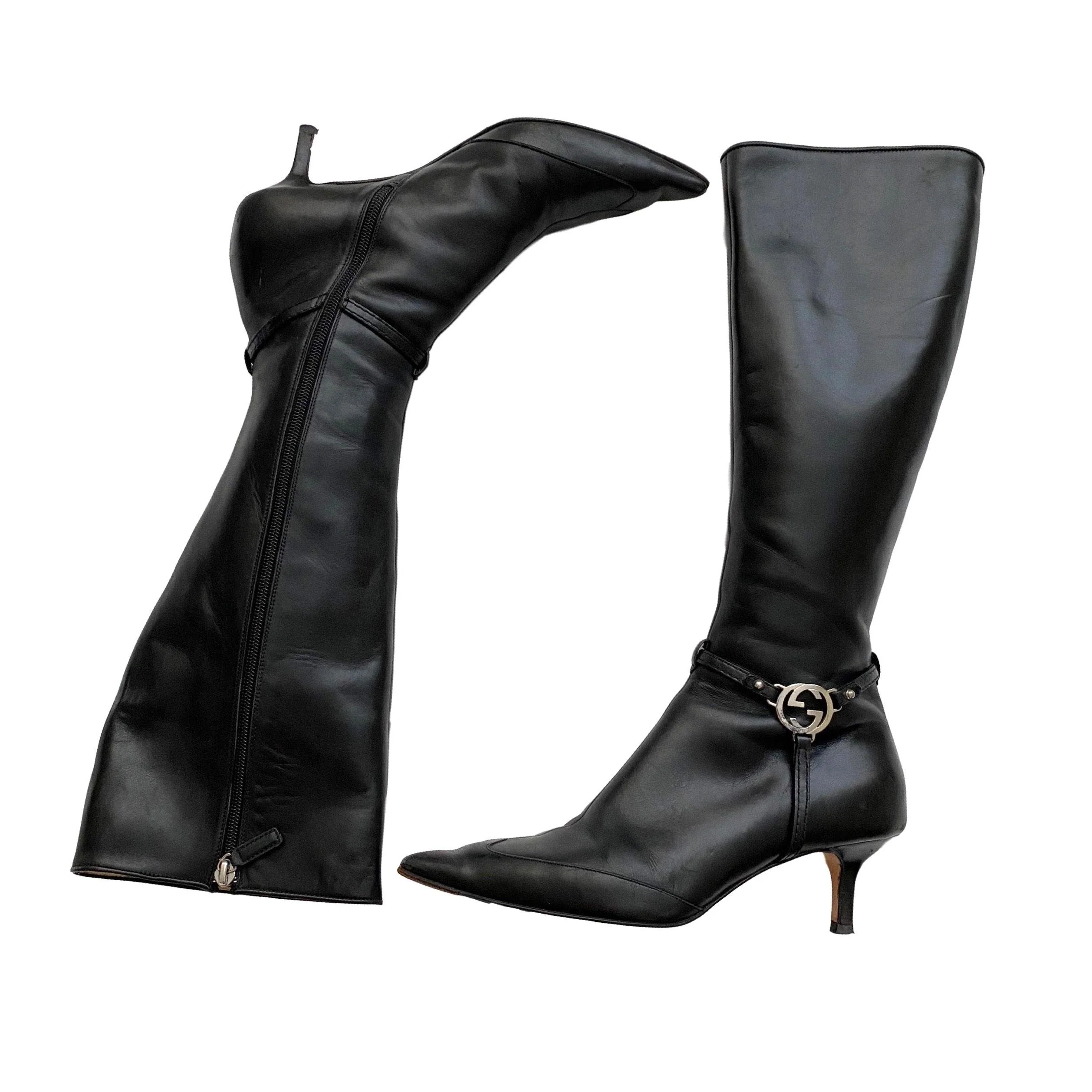 Gucci Black Leather High Boots