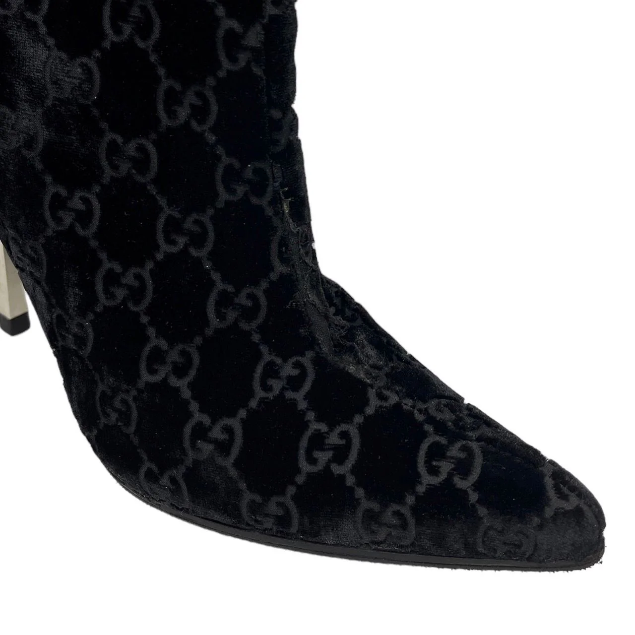 Gucci Black Logo Velvet Boots - Image 3
