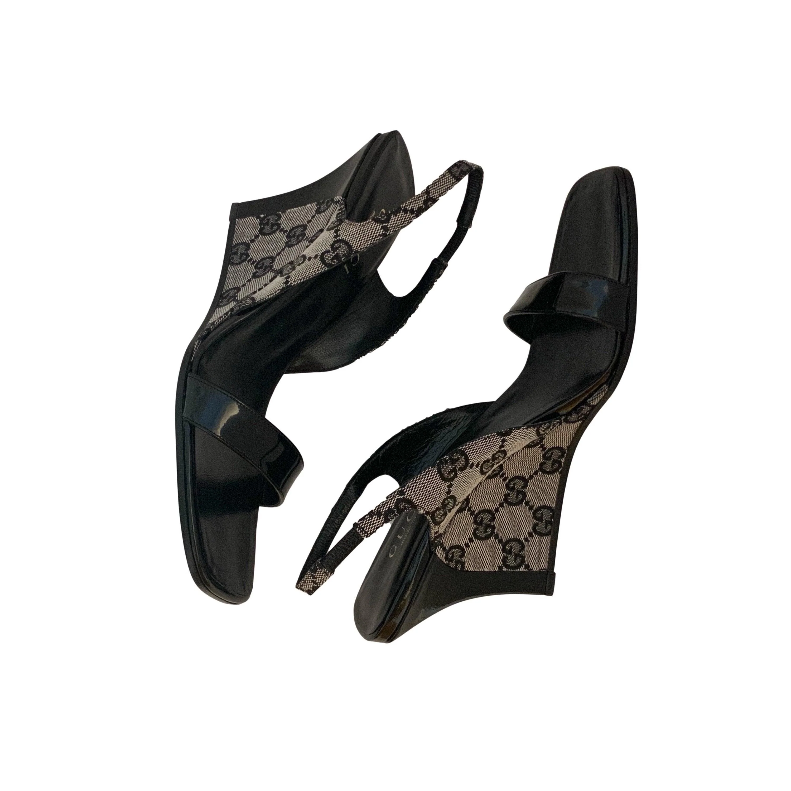 Gucci Black Logo Wedges