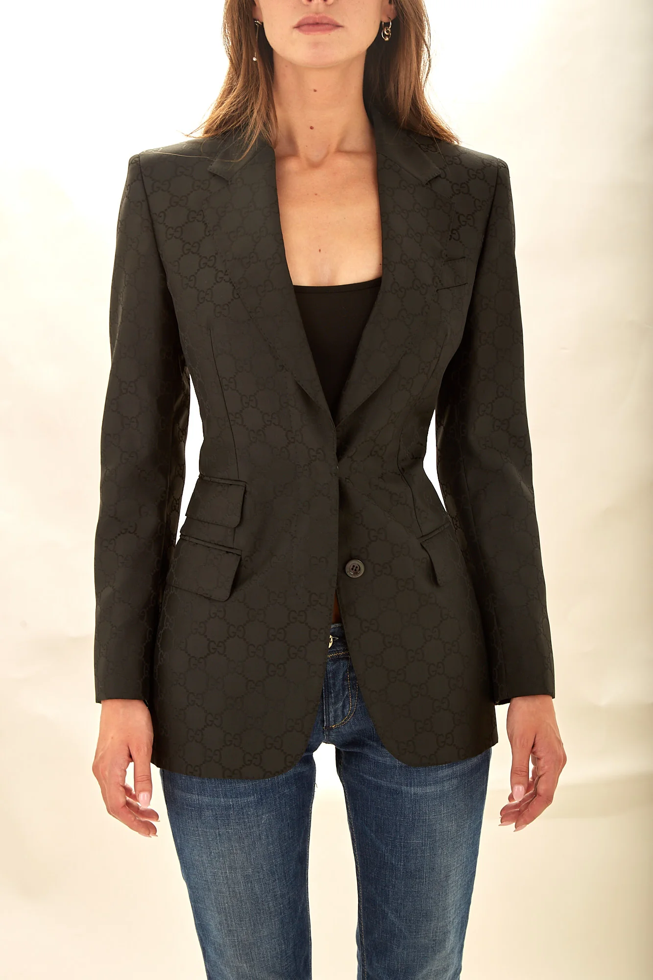 Gucci Black Monogram Jacquard Blazer