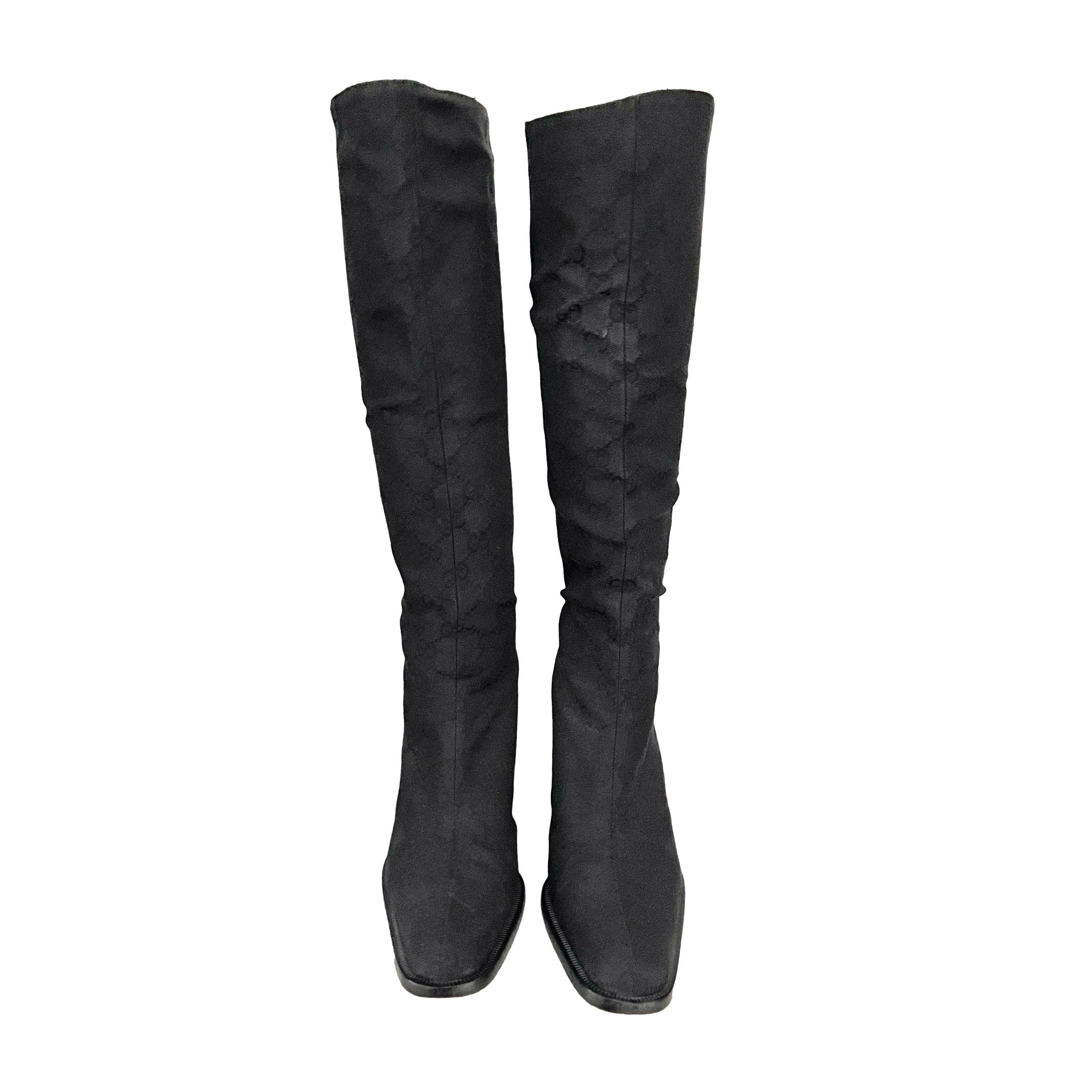 Gucci Black Monogram Knee Boots