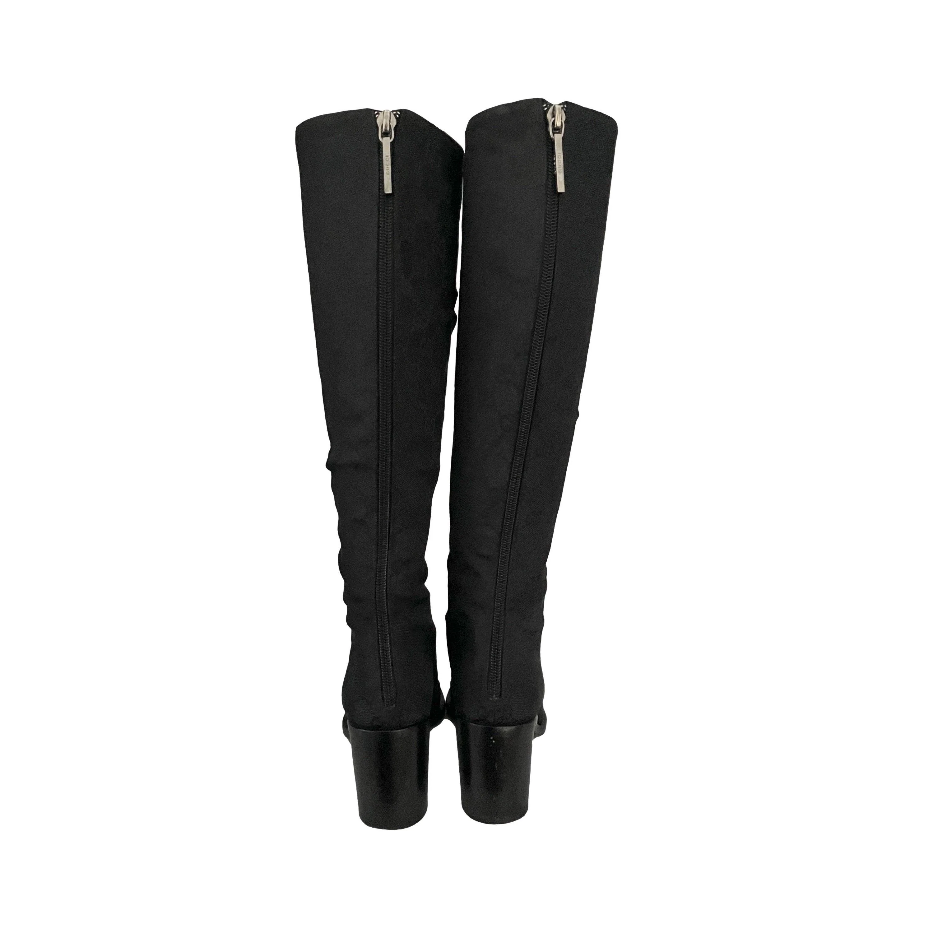 Gucci Black Monogram Knee Boots - Image 2