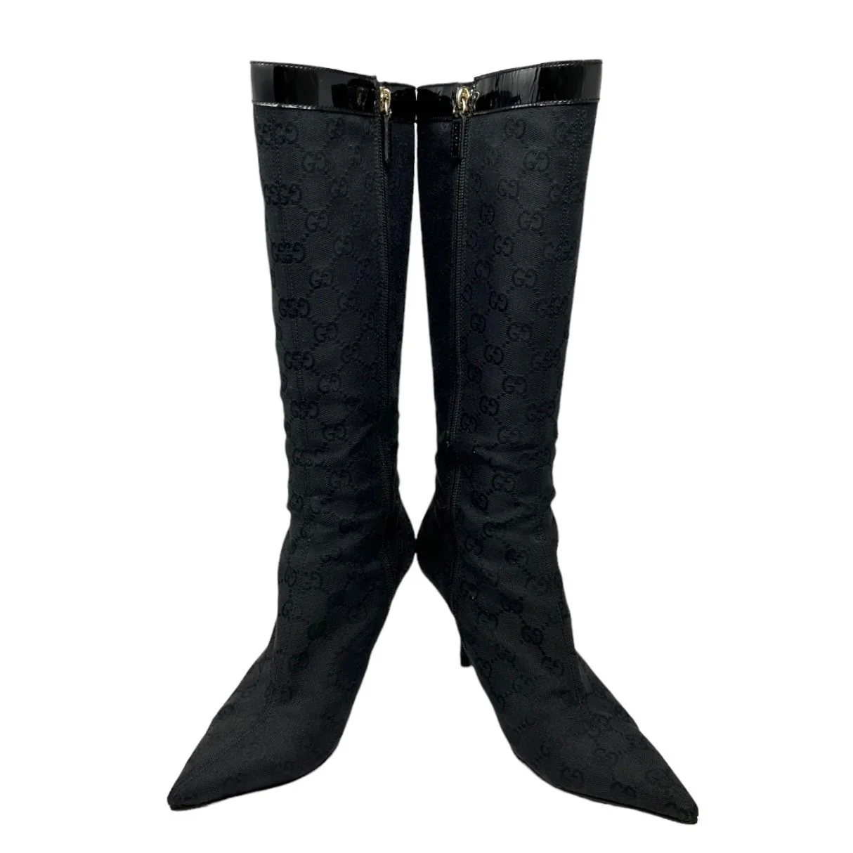 Gucci Black Monogram Knee-High Boots - Image 2