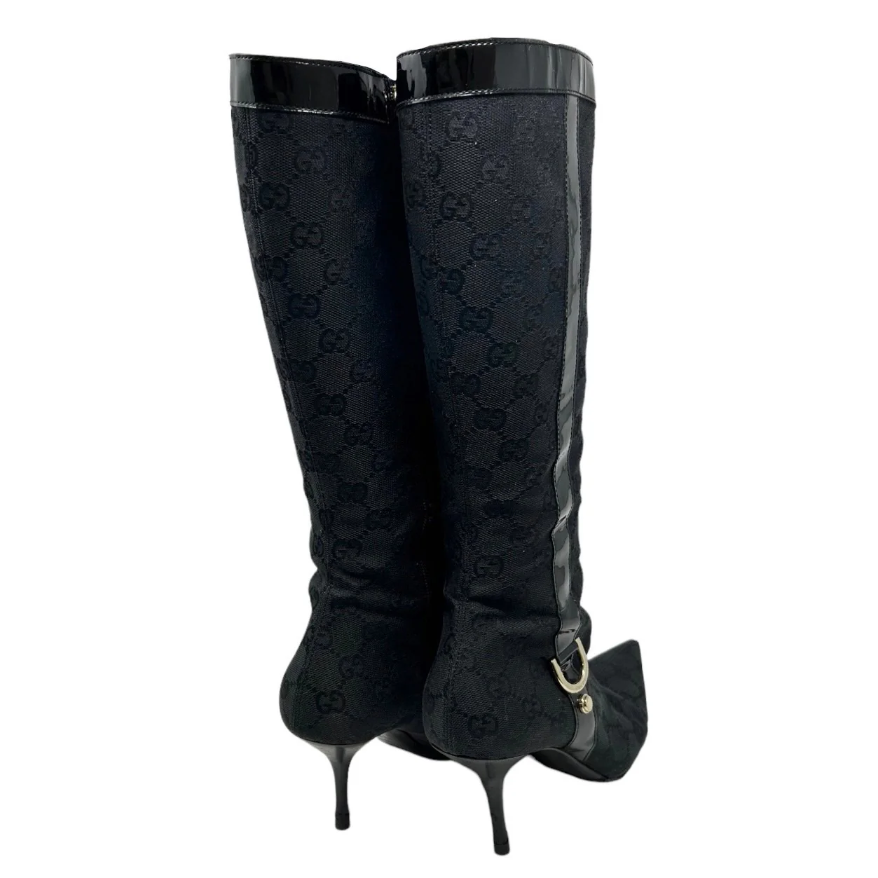 Gucci Black Monogram Knee-High Boots - Image 4