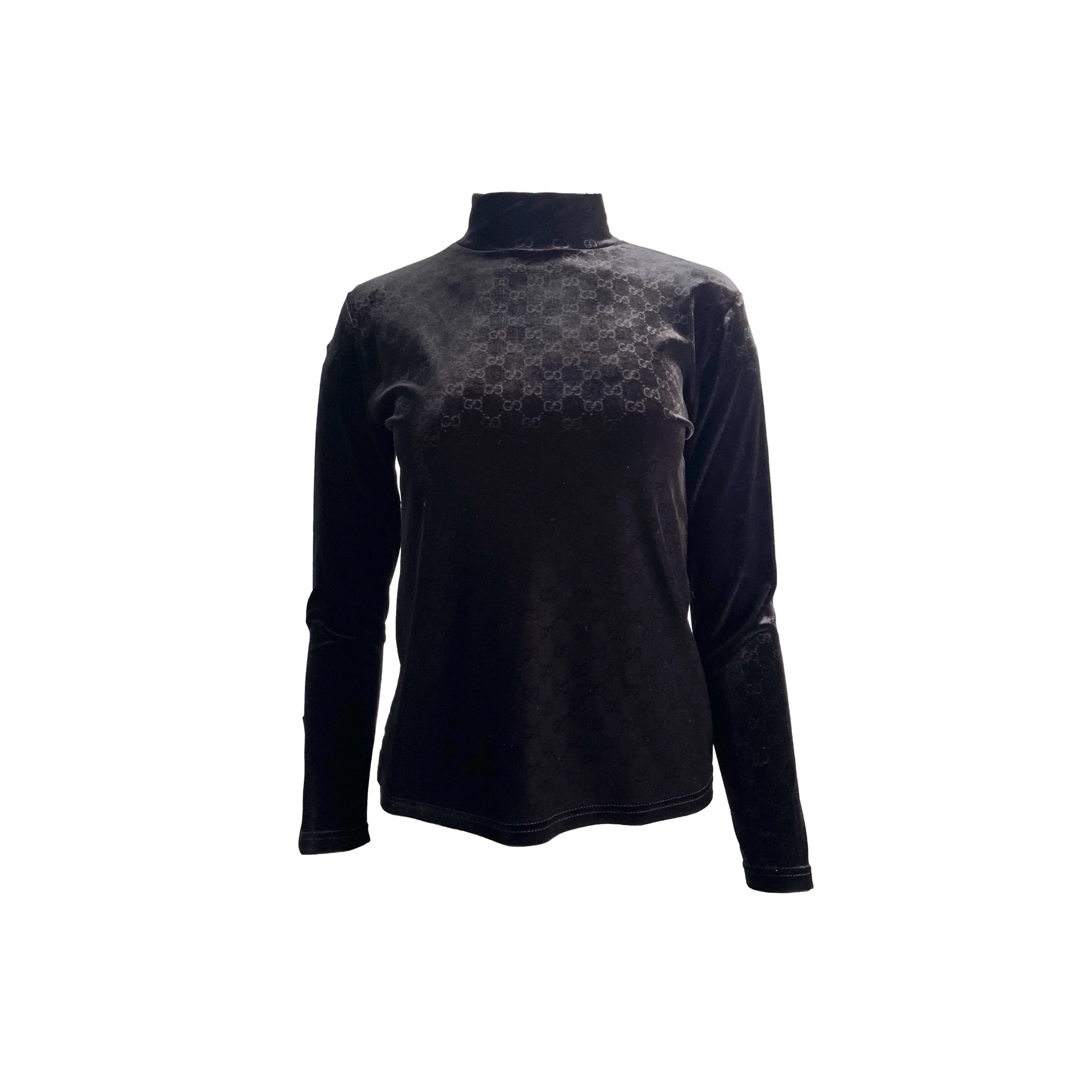 Gucci Black Monogram Velour Turtleneck