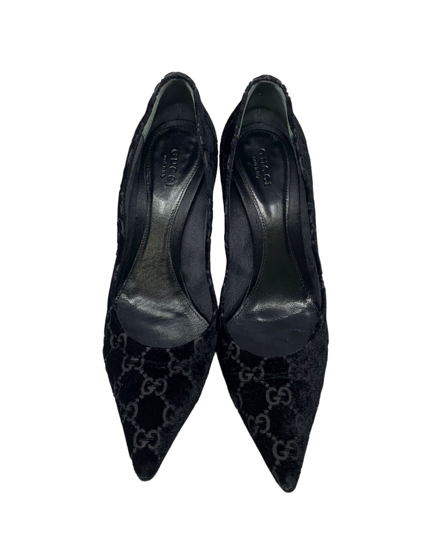 Gucci Black Velour Logo Bamboo Heels