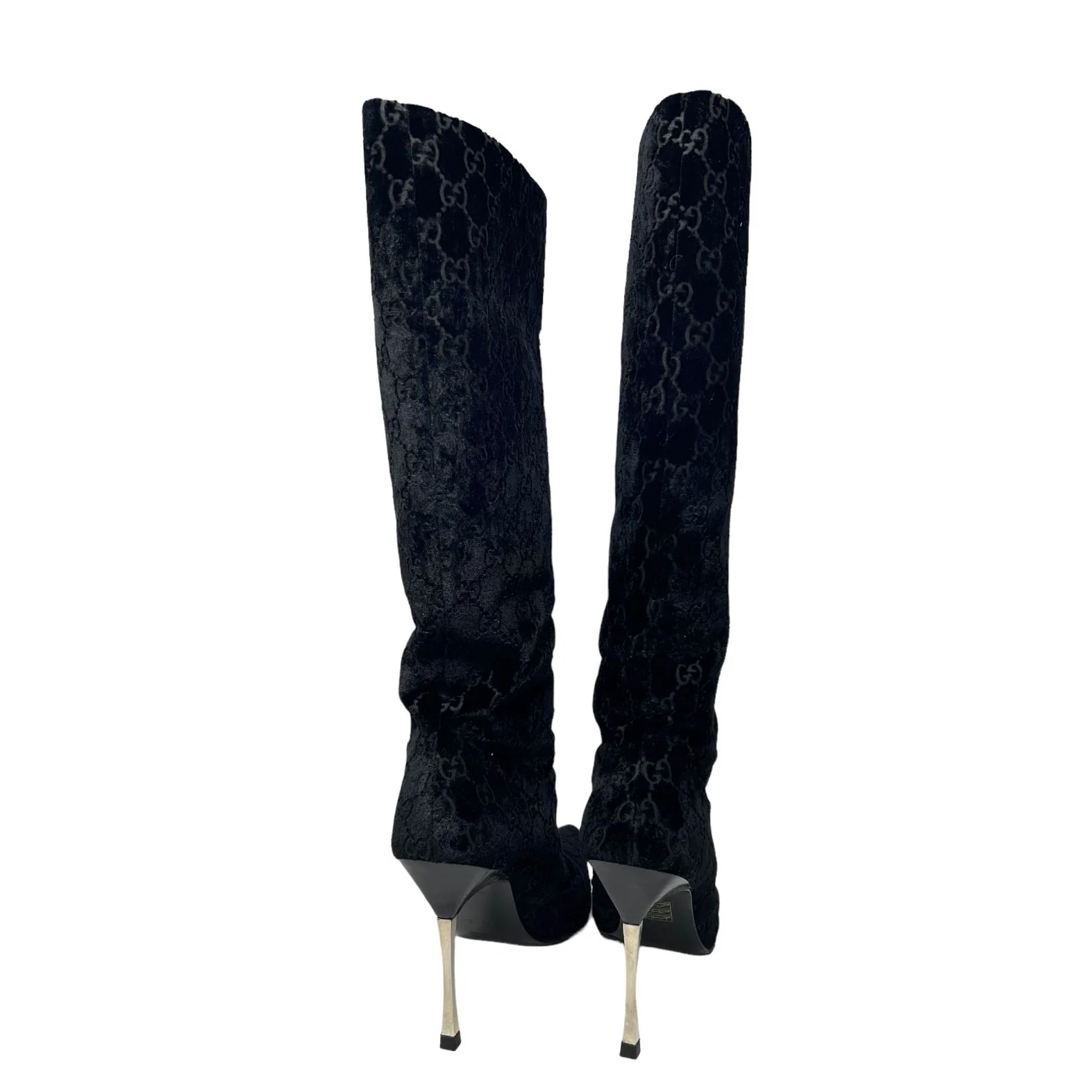 Gucci Black Velvet Knee Hight Boots - Image 2