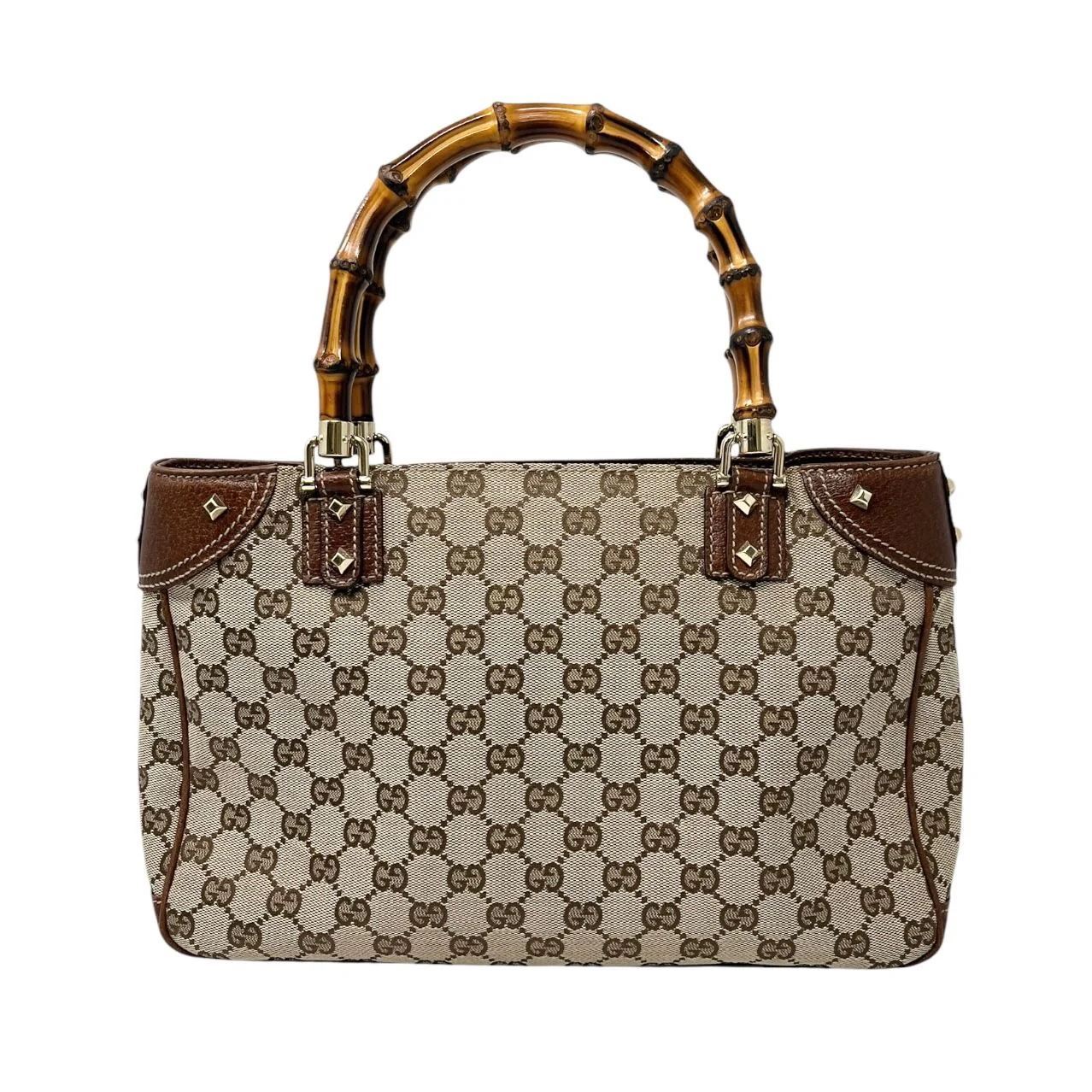 Gucci Brown Logo Bamboo Top Handle Bag - Image 2