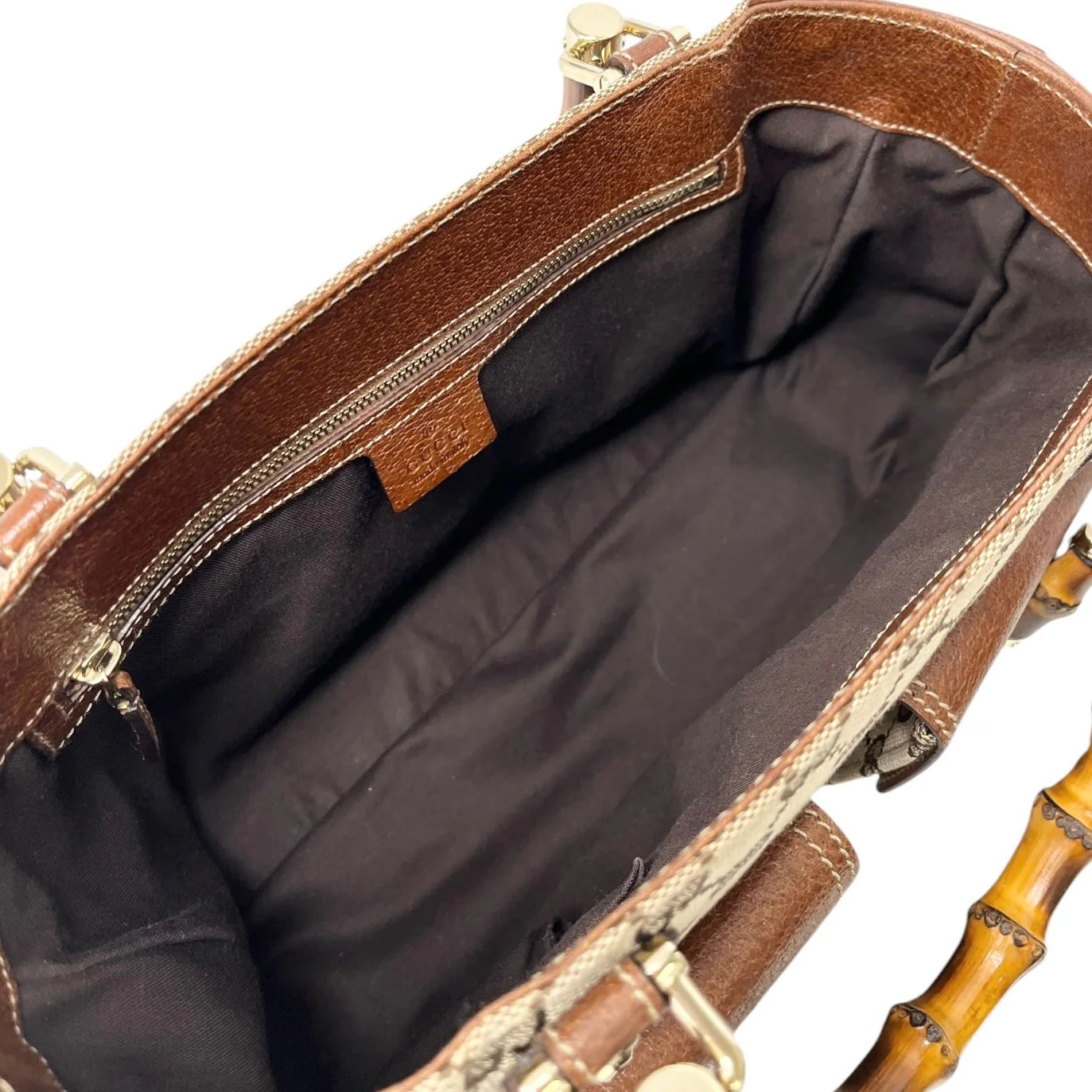 Gucci Brown Logo Bamboo Top Handle Bag - Image 3