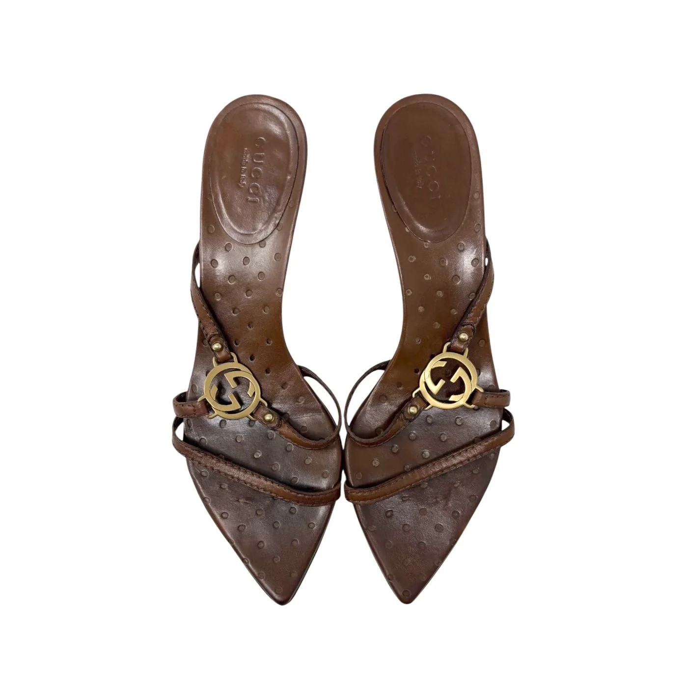 Gucci Brown Logo Strap Heels
