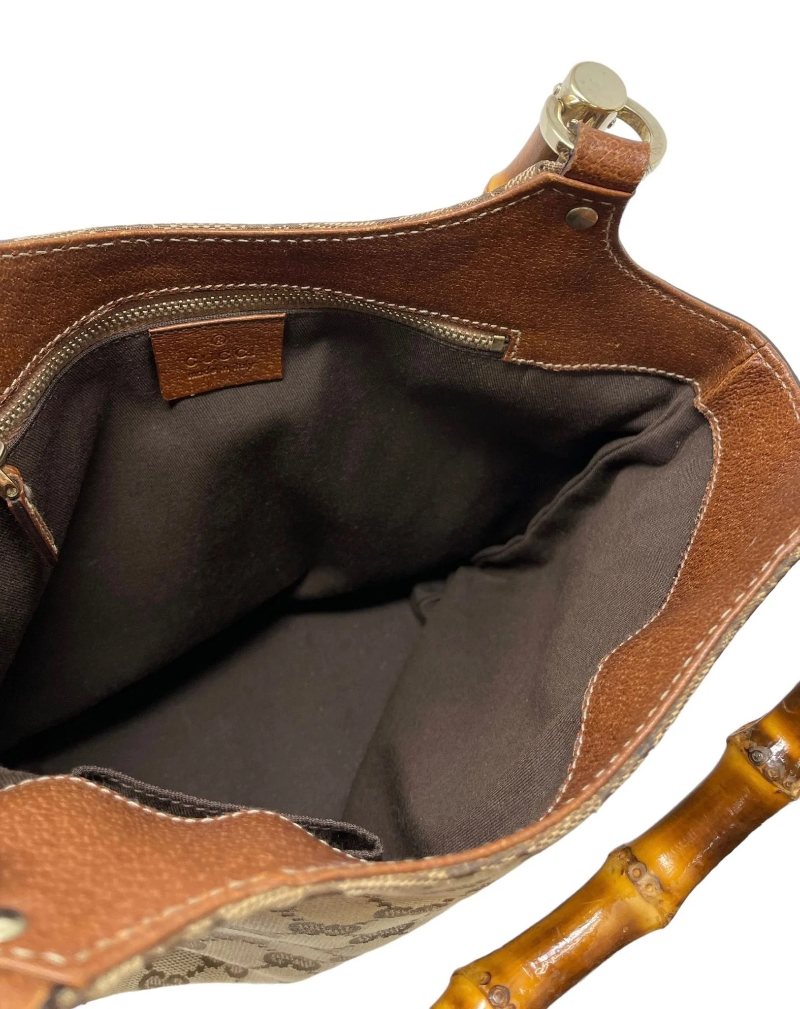 Gucci Brown Monogram Bamboo Shoulder Bag - Image 5