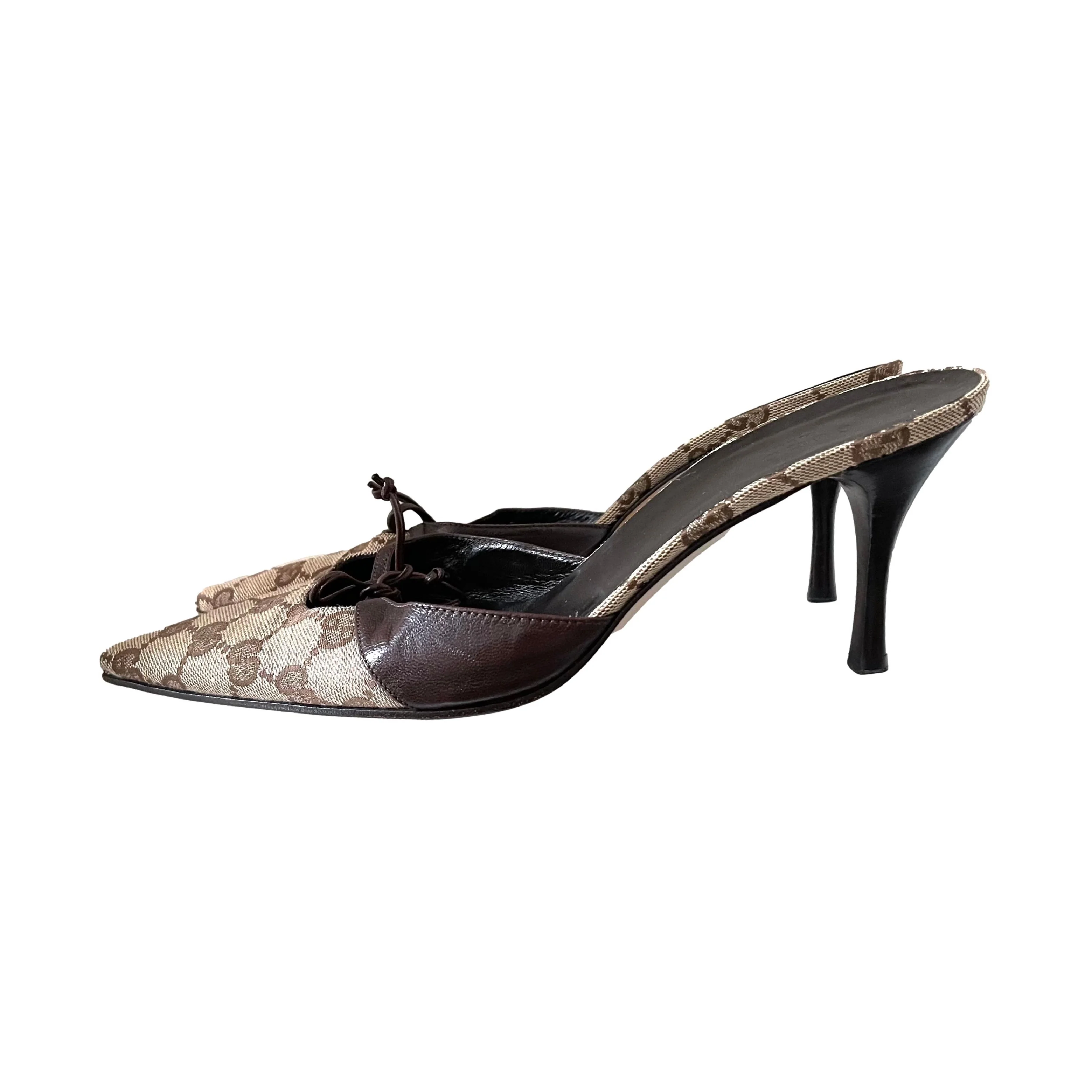 Gucci Brown Monogram Logo Heels - Image 2