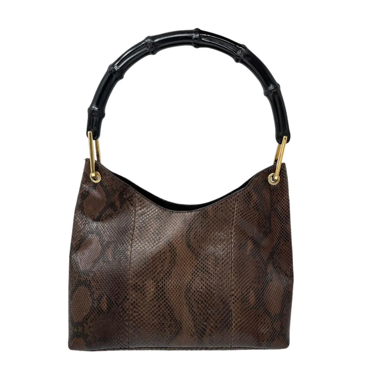 Gucci Brown Snakeskin Bamboo Shoulder Bag