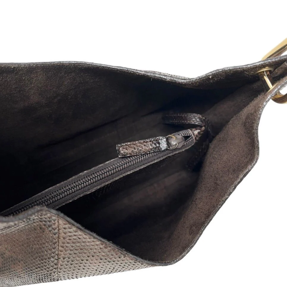 Gucci Brown Snakeskin Bamboo Shoulder Bag - Image 3