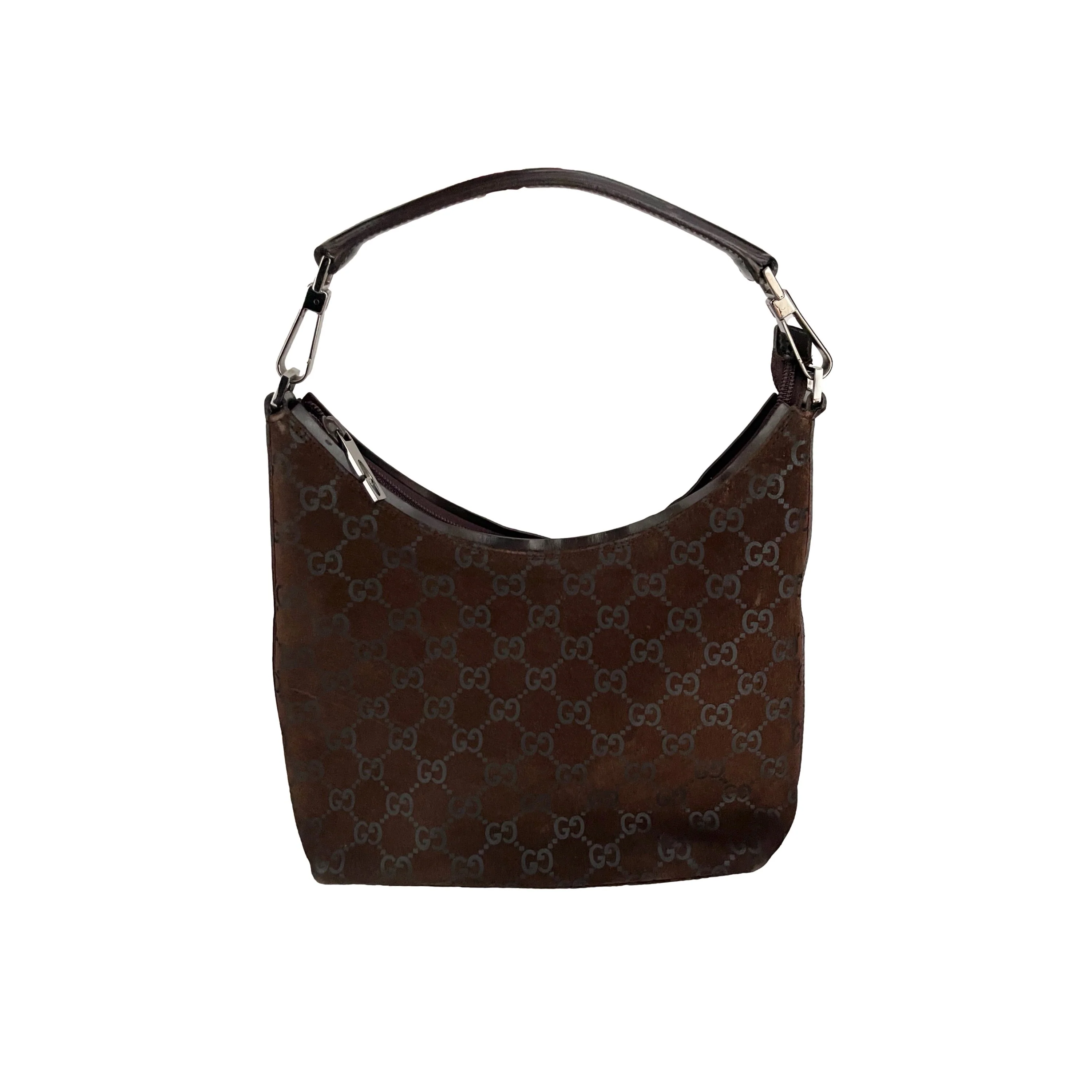 Gucci Brown Suede Monogram Shoulder Bag
