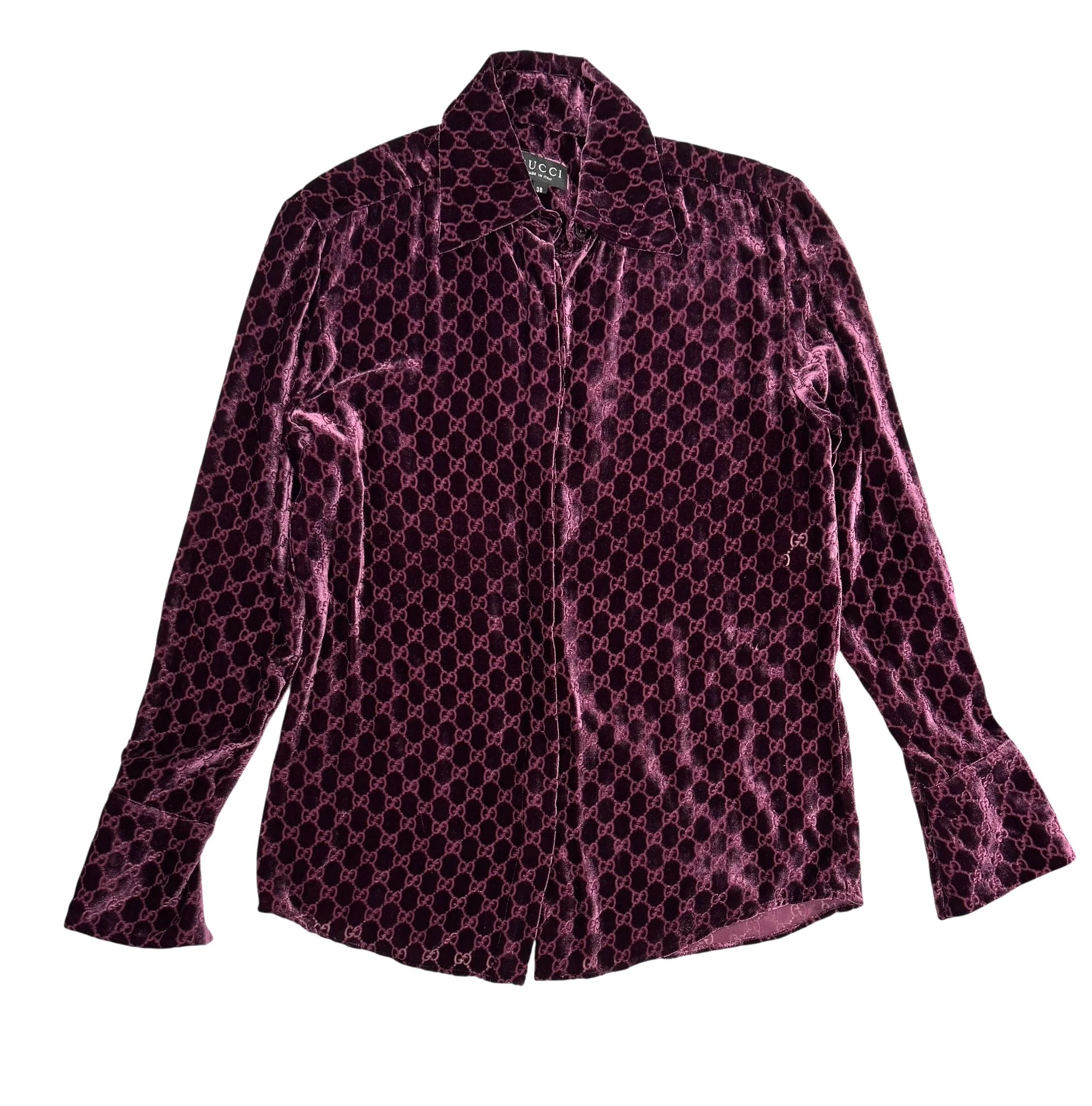 Gucci Burgundy Velour Button Down