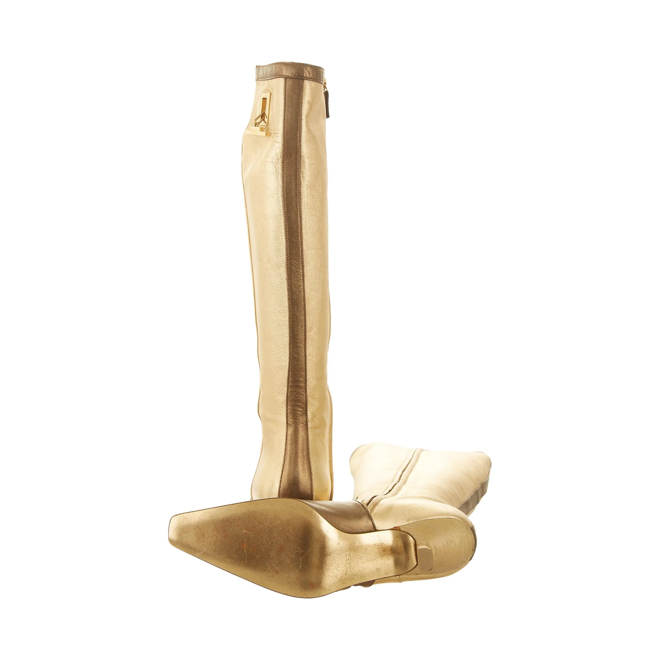 Gucci Gold Knee High Boots - Image 3