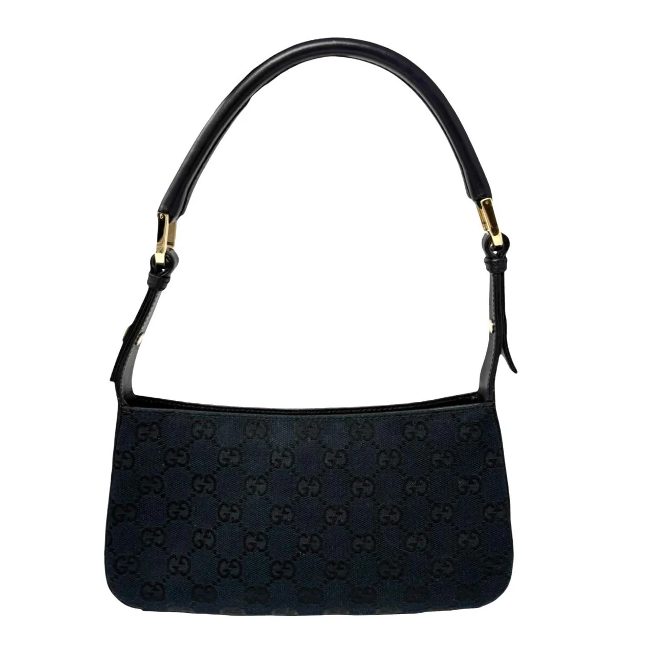 Gucci Black Canvas Logo Shoulder Bag - Image 2