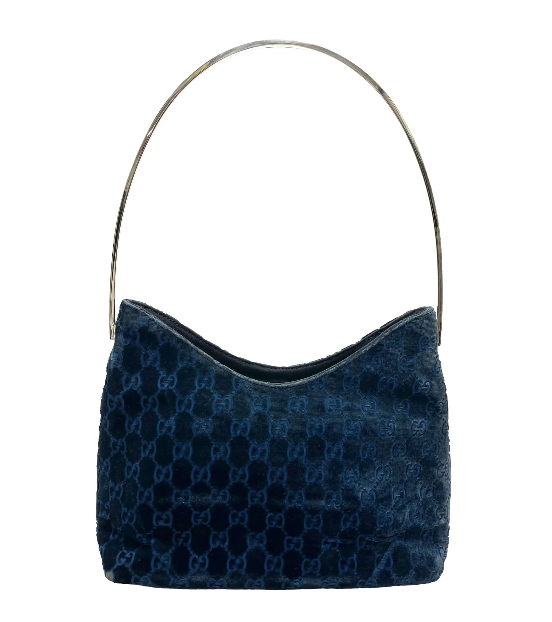 Gucci Navy Velvet Ring Handle Bag - Image 2