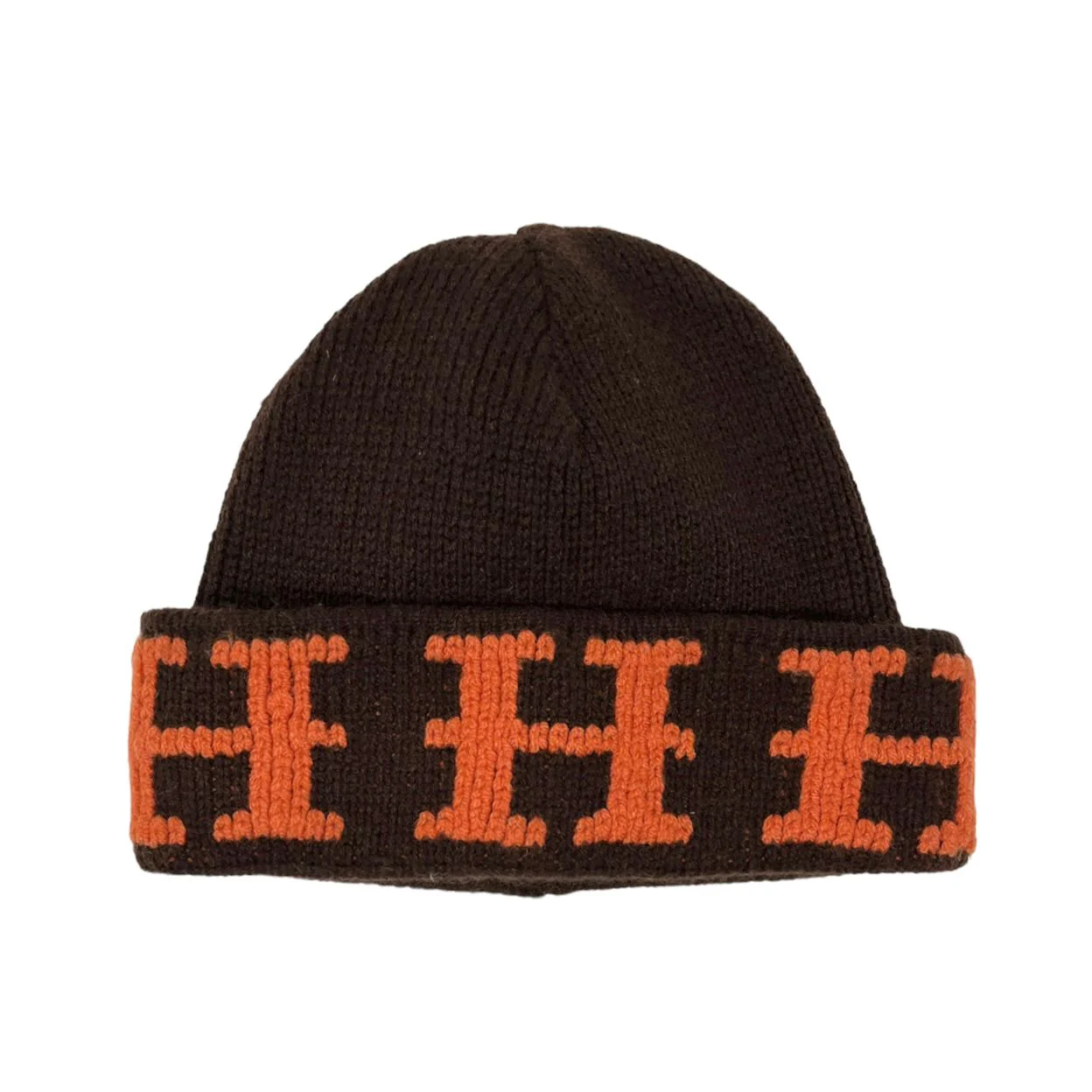 Hermes Brown Logo Beanie