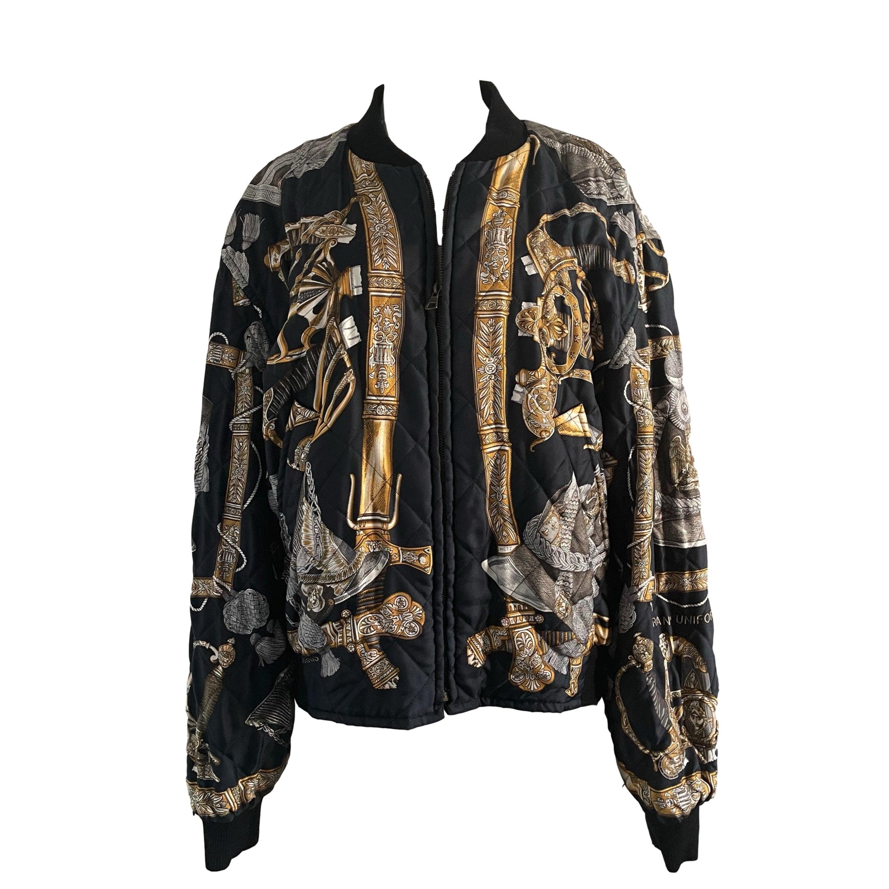 Hermes Mens Print Reversible Silk Bomber