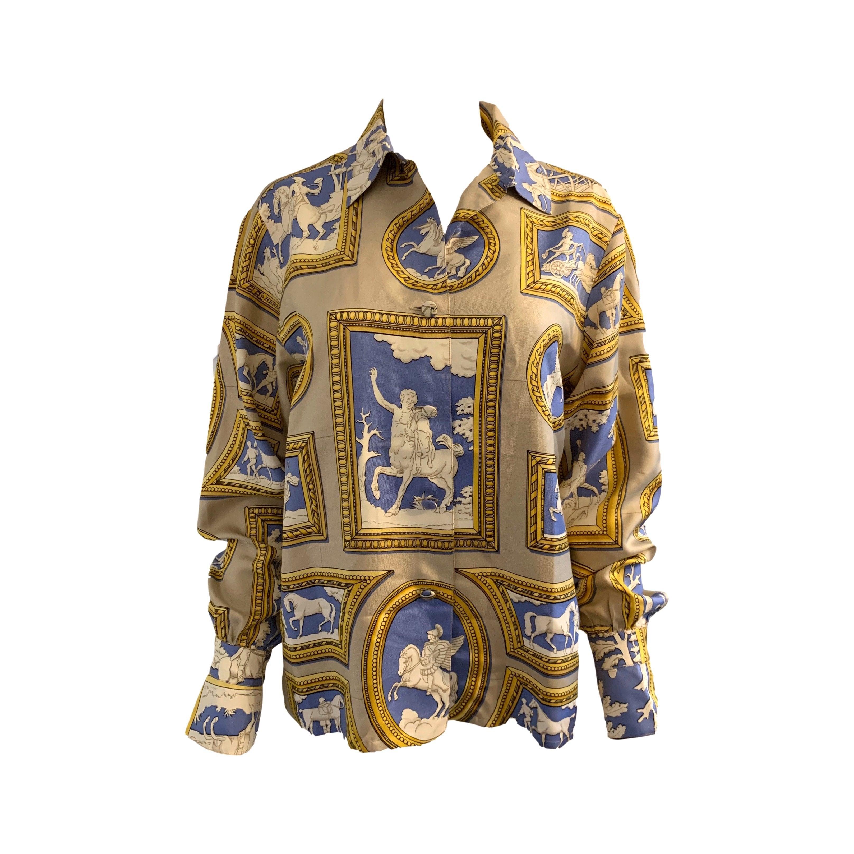 Hermes Print Silk Button Down