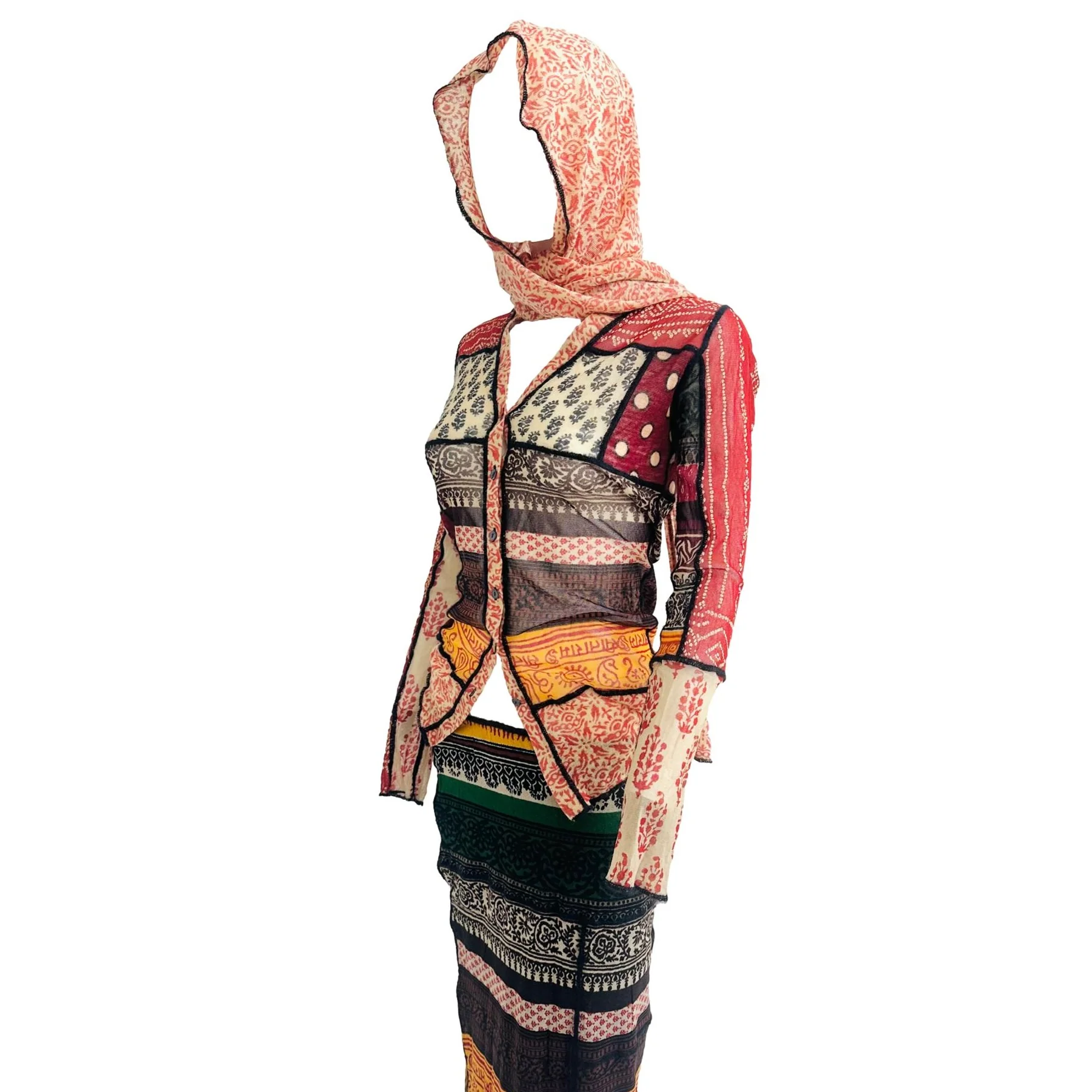 Jean Paul Gaultier Mesh Patchwork Print Skirt Set - Image 3