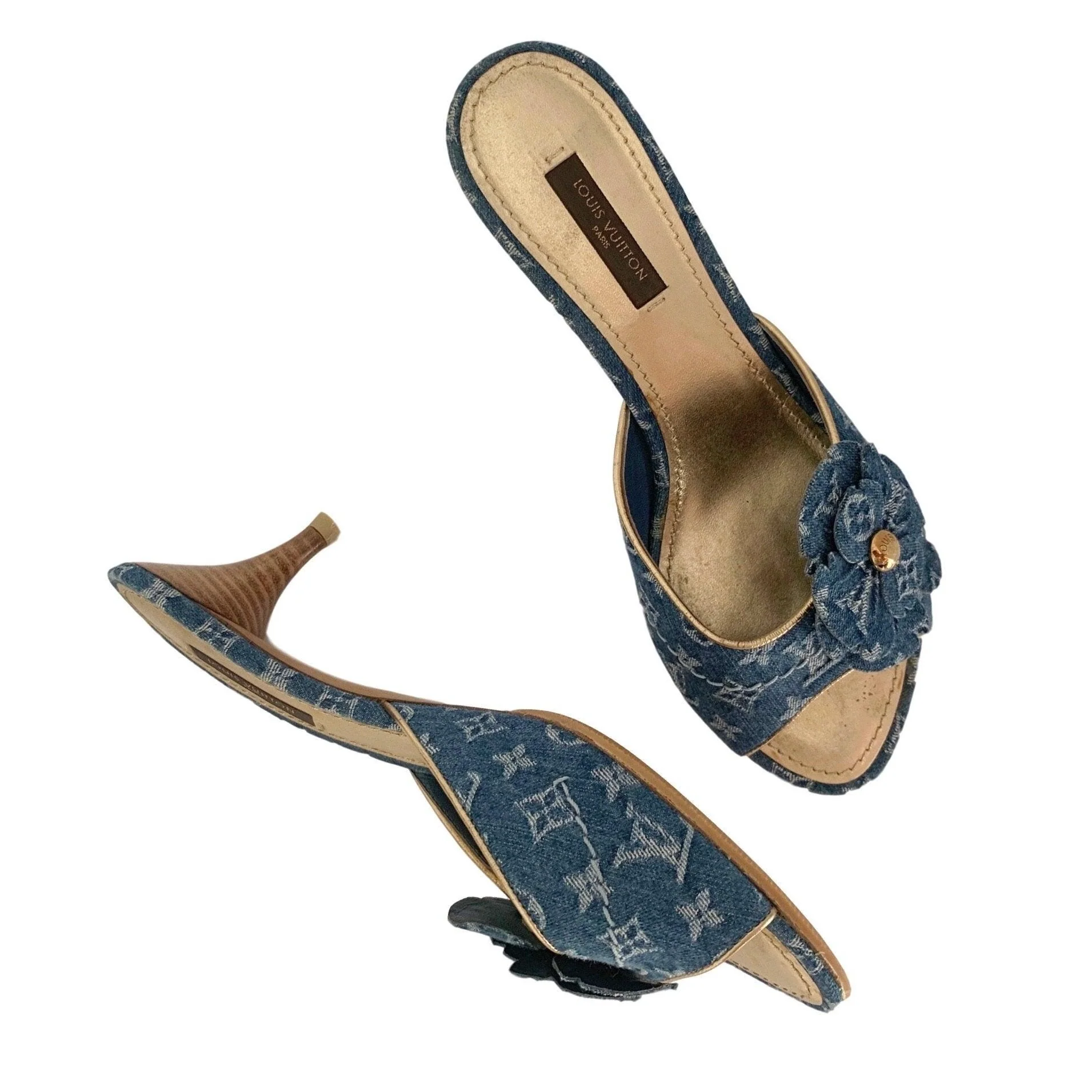 Louis Vuitton Blue Denim Flower Heels - Image 2