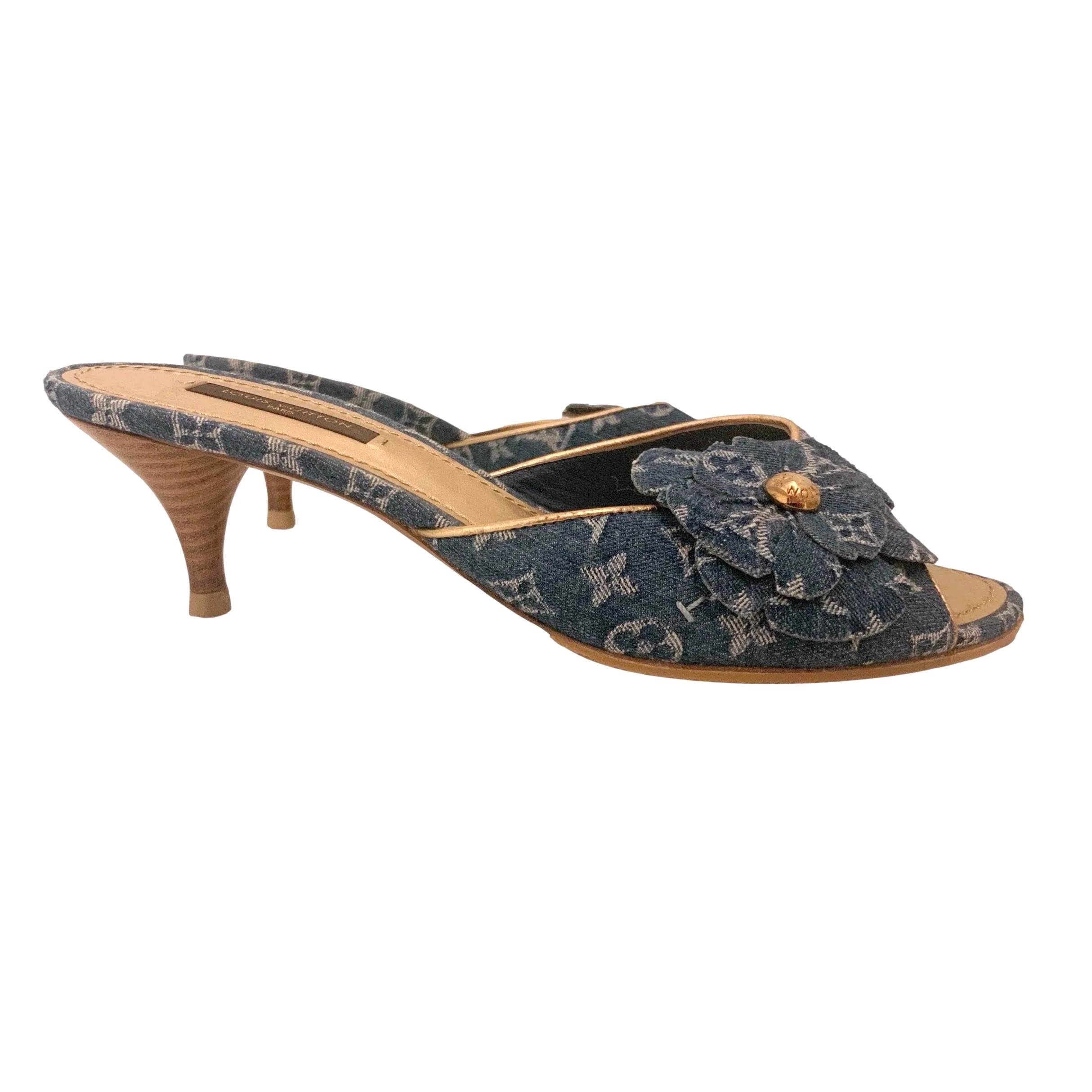 Louis Vuitton Blue Denim Flower Heels - Image 3